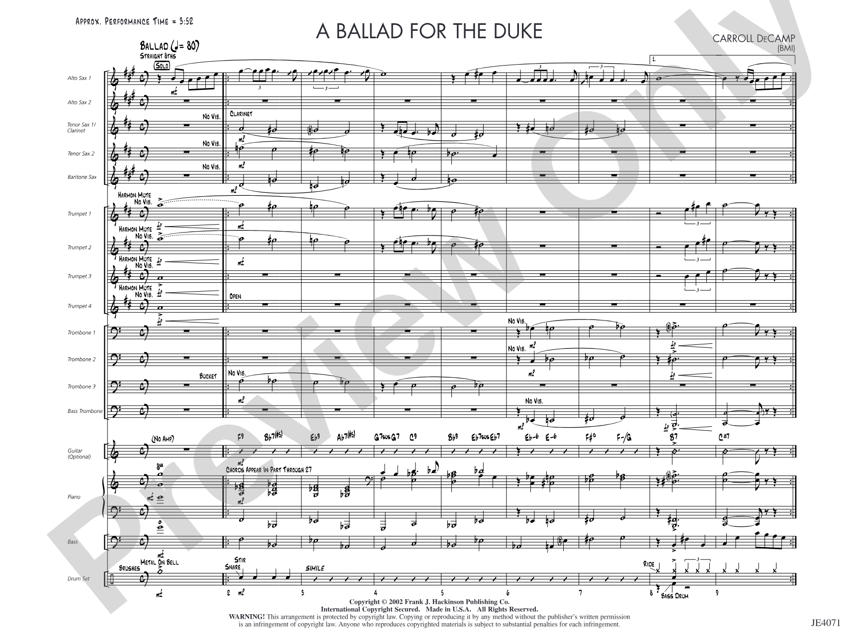 A Ballad for the Duke: Jazz Ensemble Conductor Score & Parts
