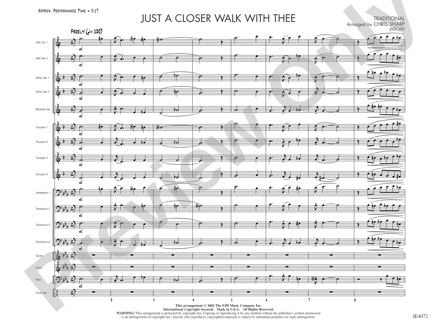 Just a Closer Walk with Thee: Jazz Ensemble Conductor Score & Parts