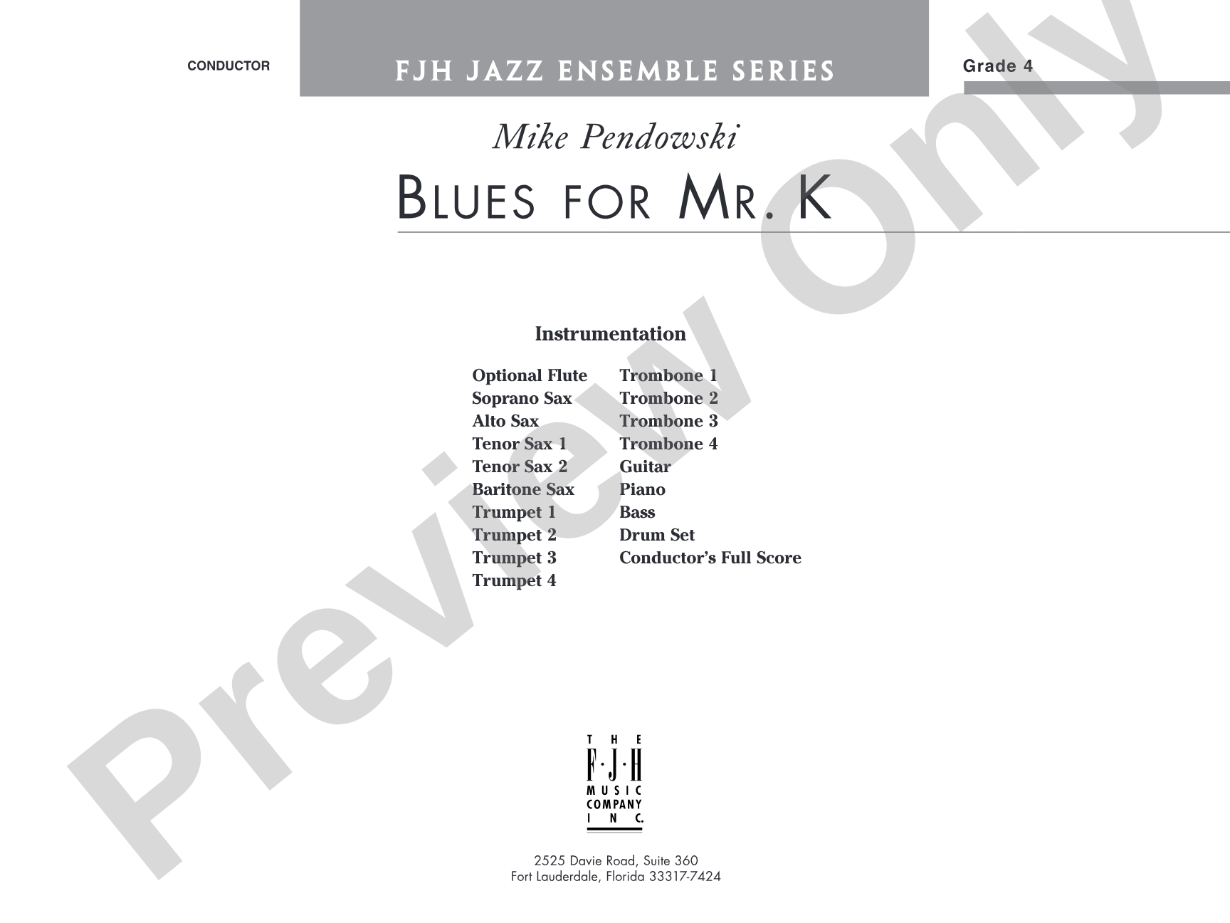 Blues for Mr. K: Jazz Ensemble Conductor Score & Parts