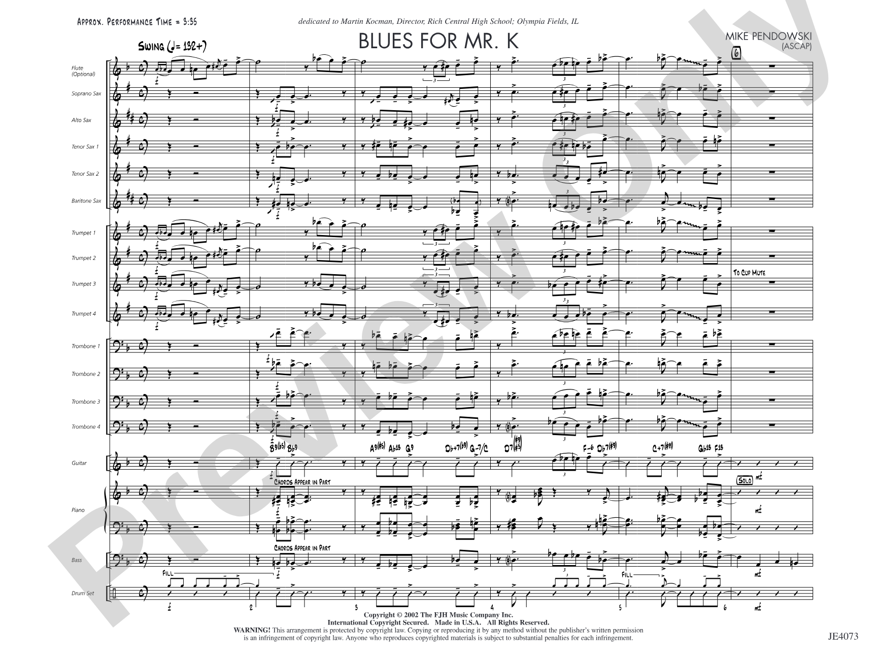 Blues for Mr. K: Jazz Ensemble Conductor Score & Parts