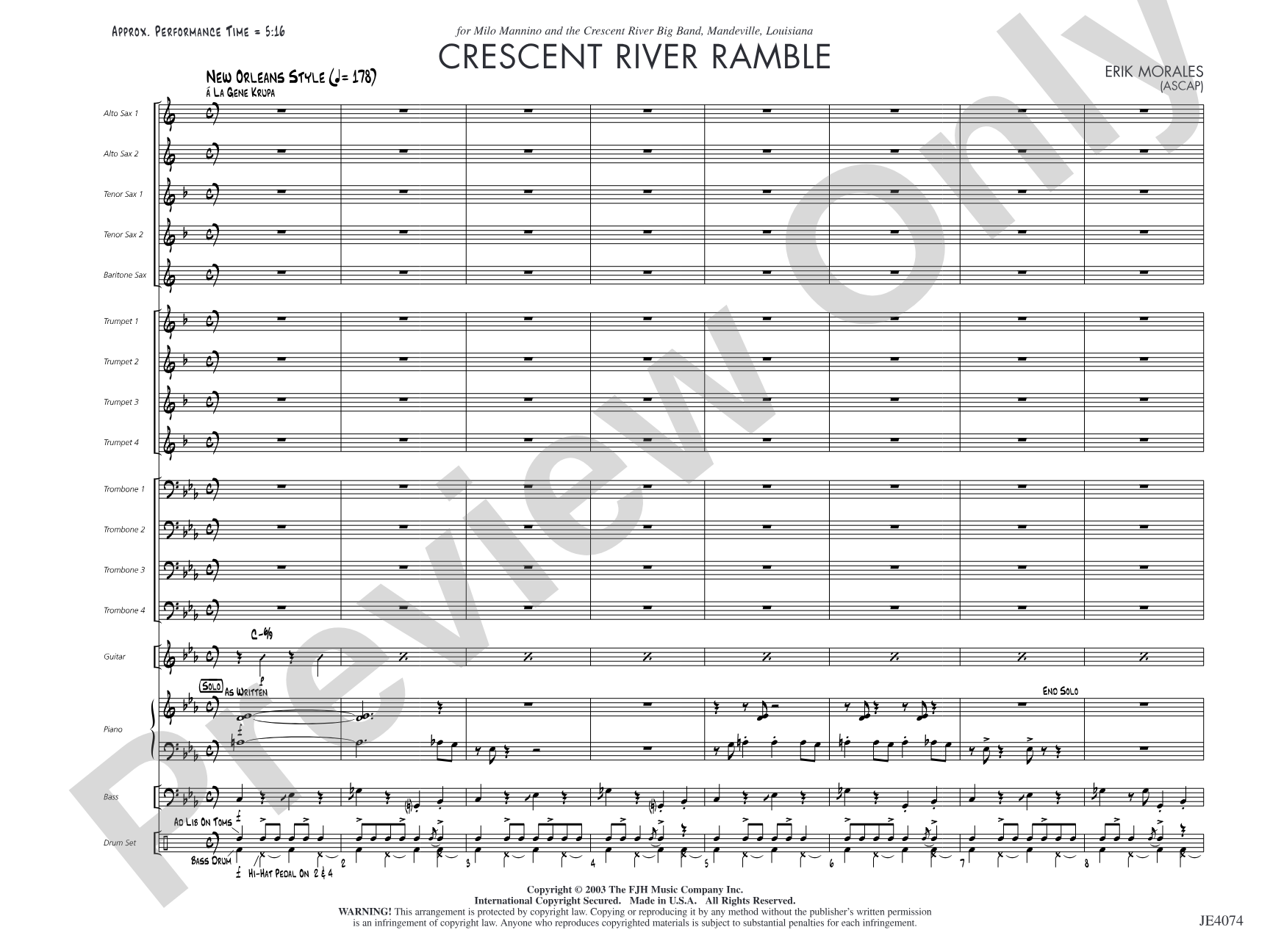 Crescent River Ramble: Jazz Ensemble Conductor Score & Parts