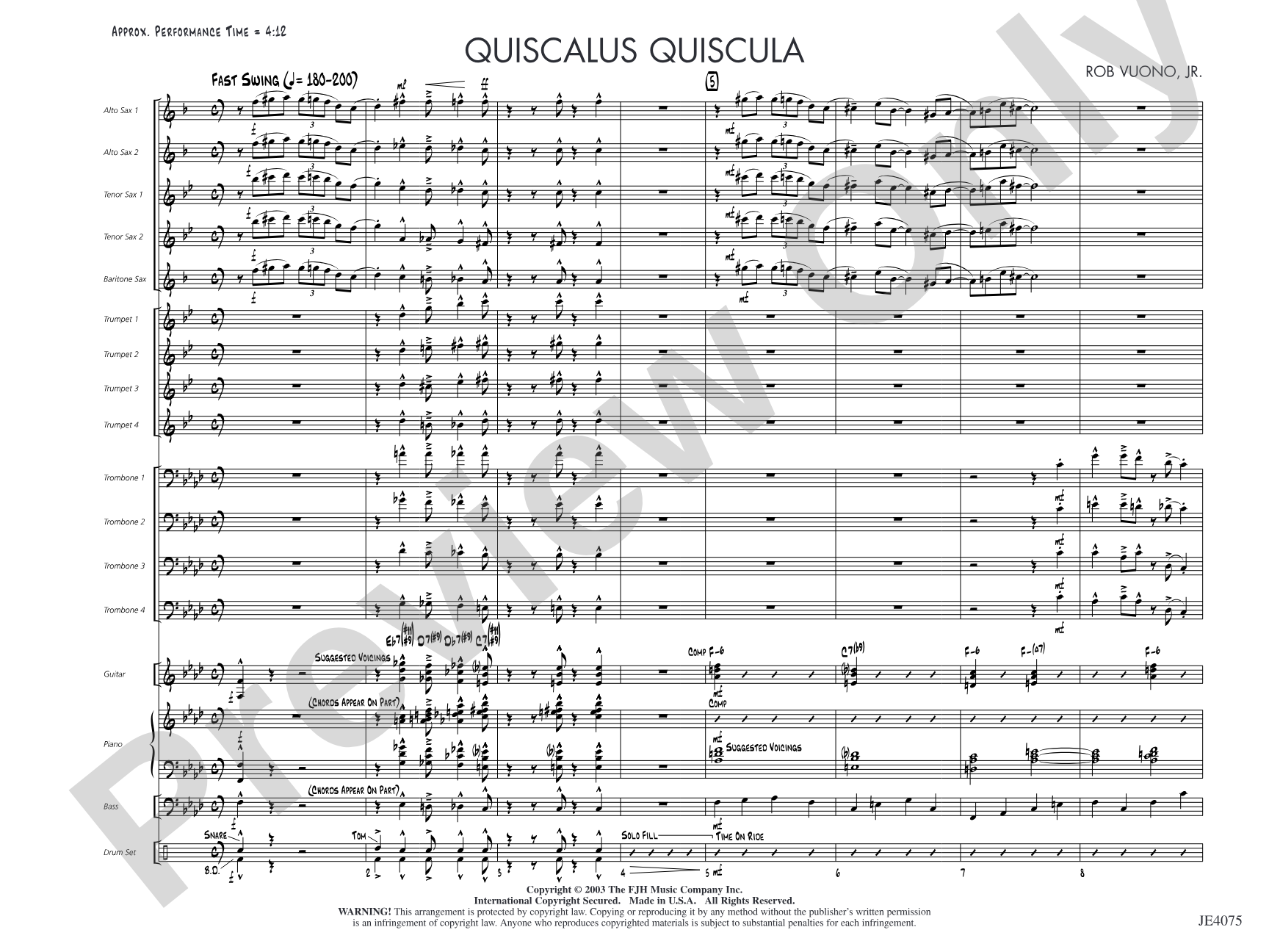 Quiscalus Quiscula: Jazz Ensemble Conductor Score & Parts