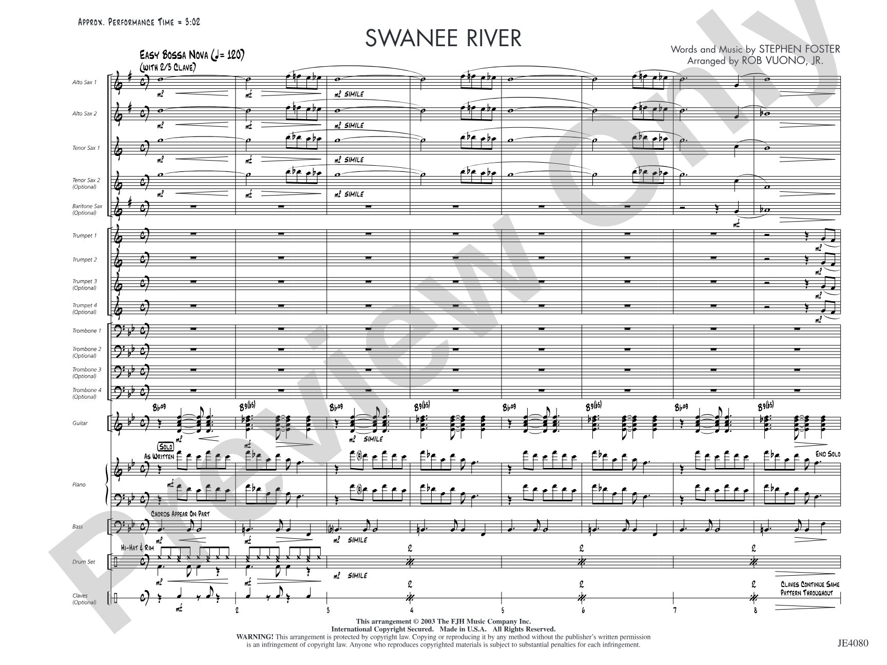 Swanee River: Jazz Ensemble Conductor Score & Parts