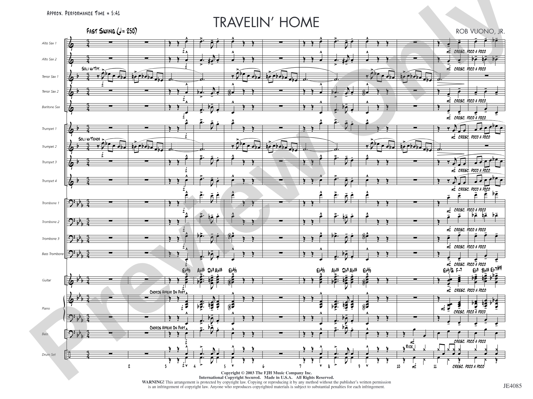 Travelin' Home: Jazz Ensemble Conductor Score & Parts