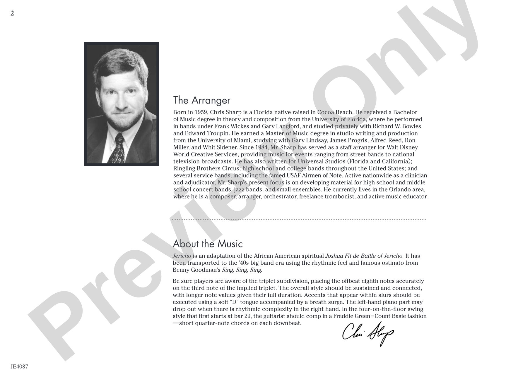 Jericho: Jazz Ensemble Conductor Score & Parts