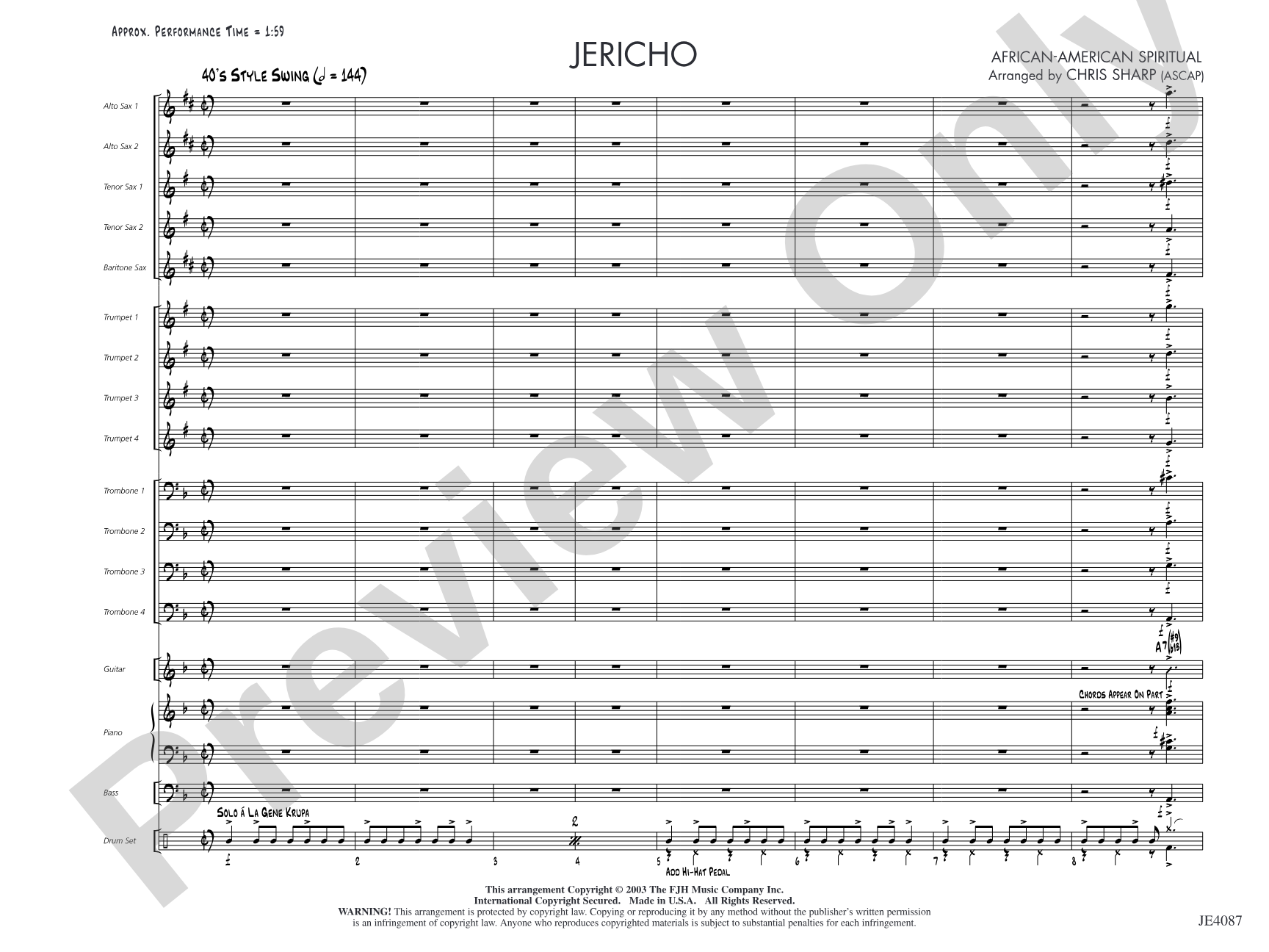 Jericho: Jazz Ensemble Conductor Score & Parts