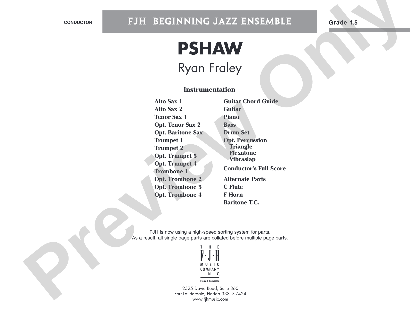 Pshaw: Jazz Ensemble Conductor Score & Parts