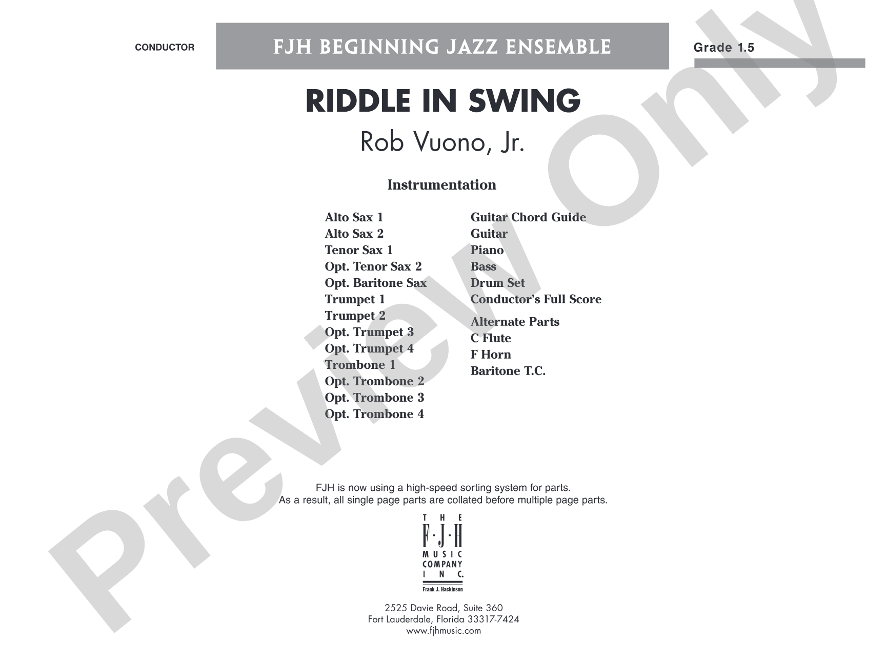 Riddle in Swing: Jazz Ensemble Conductor Score & Parts