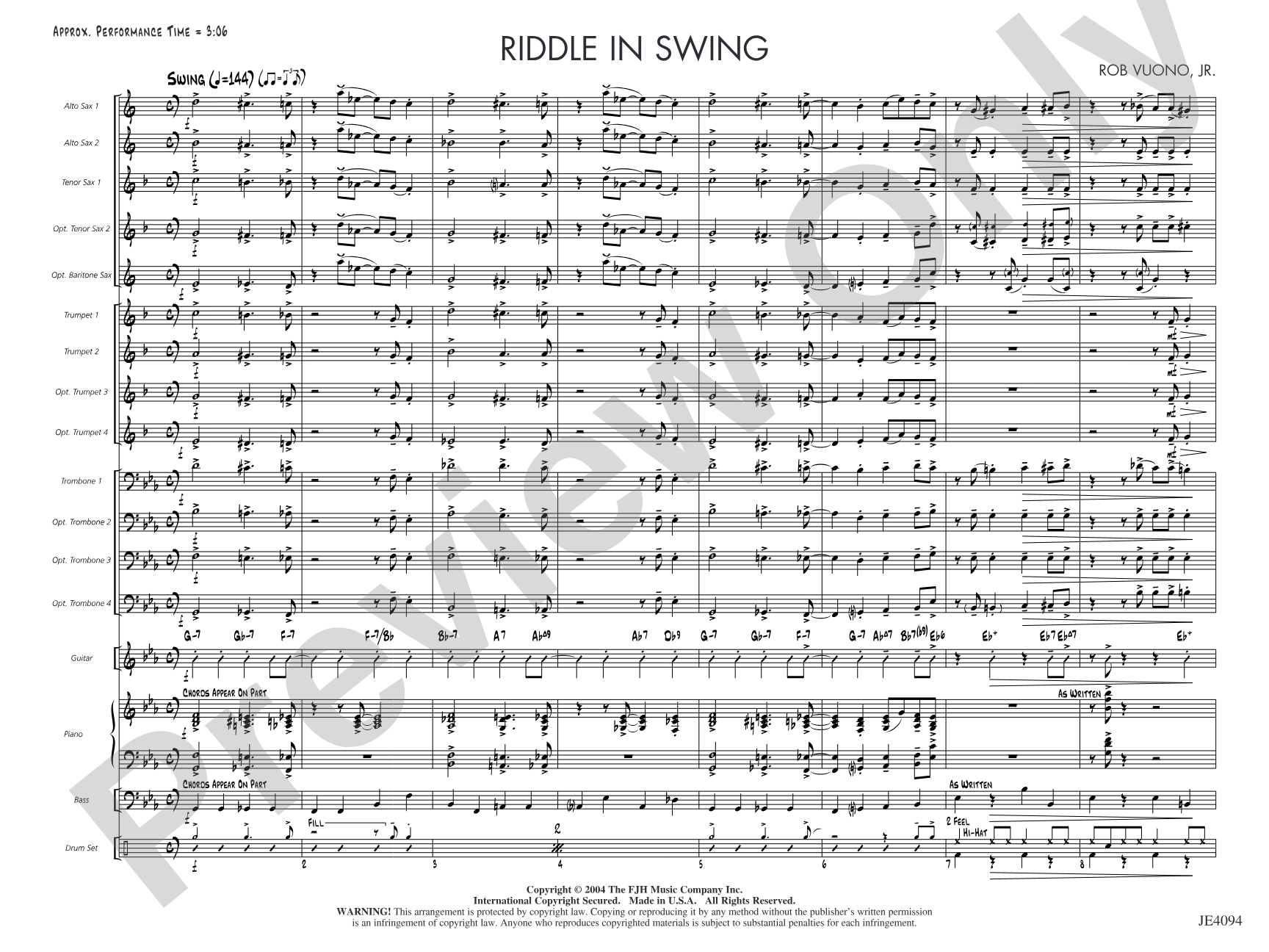 Riddle in Swing: Jazz Ensemble Conductor Score & Parts