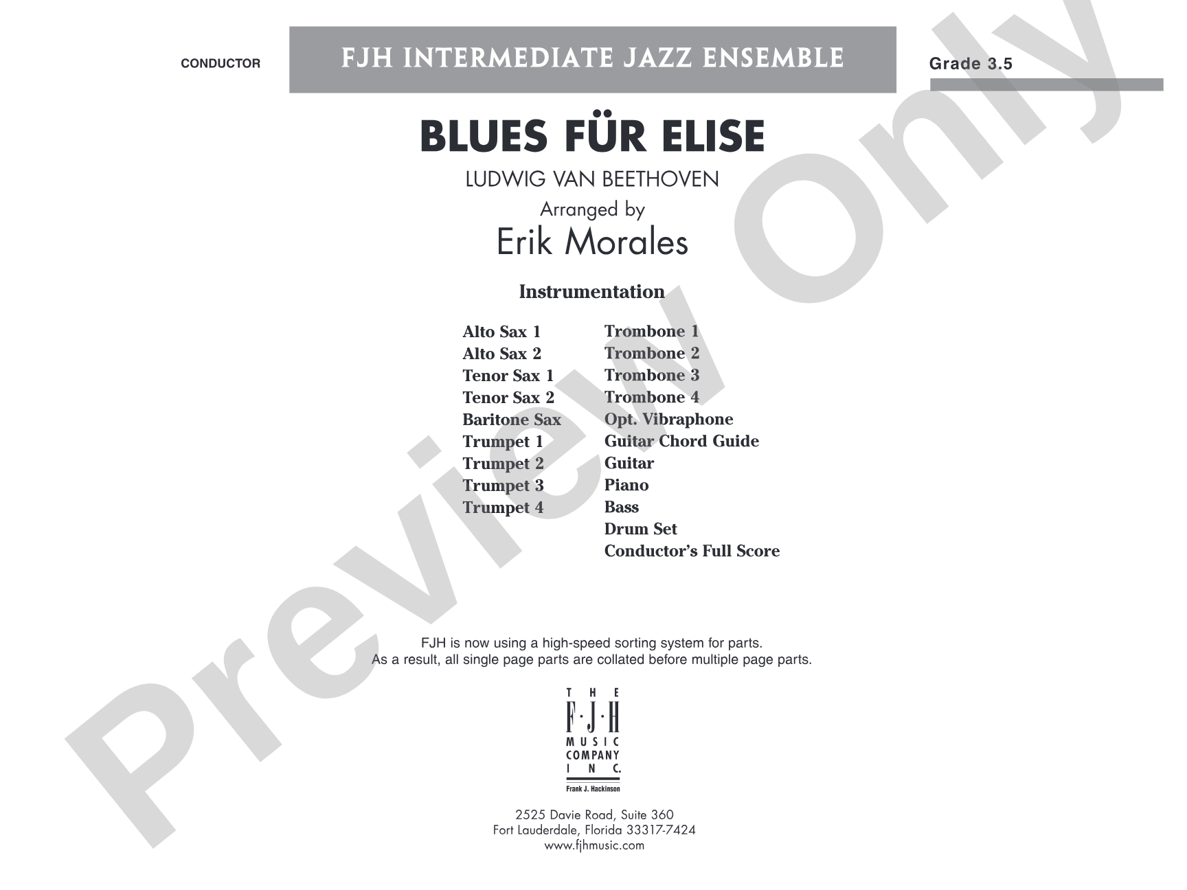 Blues für Elise: Jazz Ensemble Conductor Score & Parts