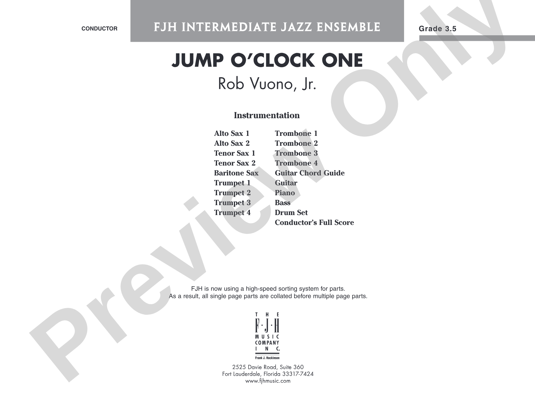 Jump O'Clock One: Jazz Ensemble Conductor Score & Parts