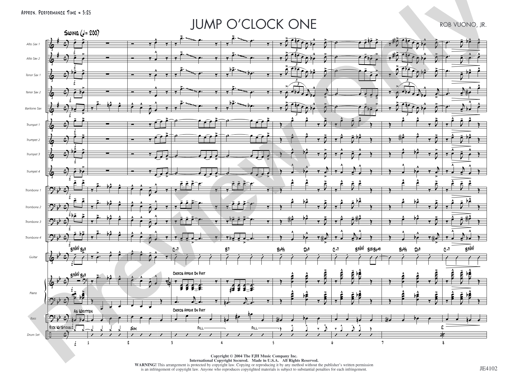 Jump O'Clock One: Jazz Ensemble Conductor Score & Parts