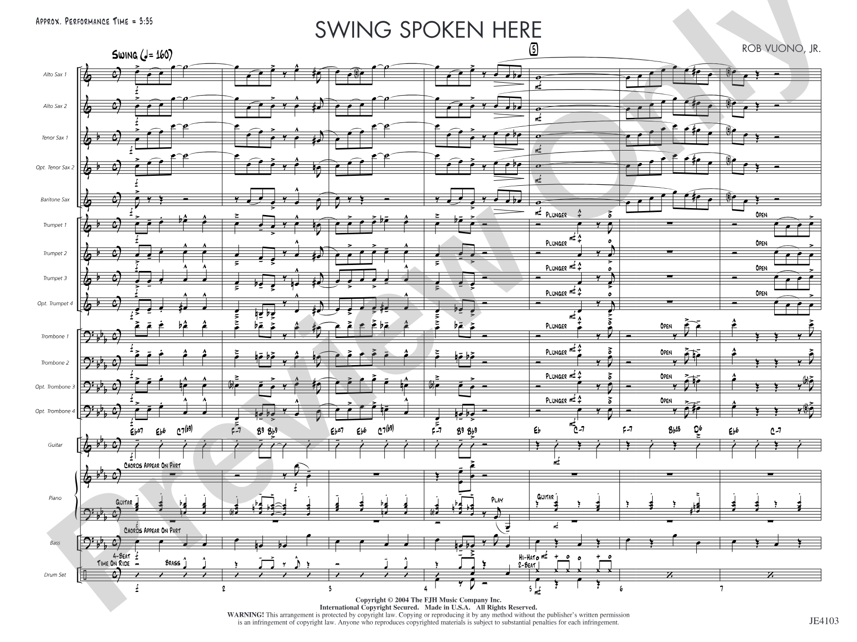 Swing Spoken Here: Jazz Ensemble Conductor Score & Parts