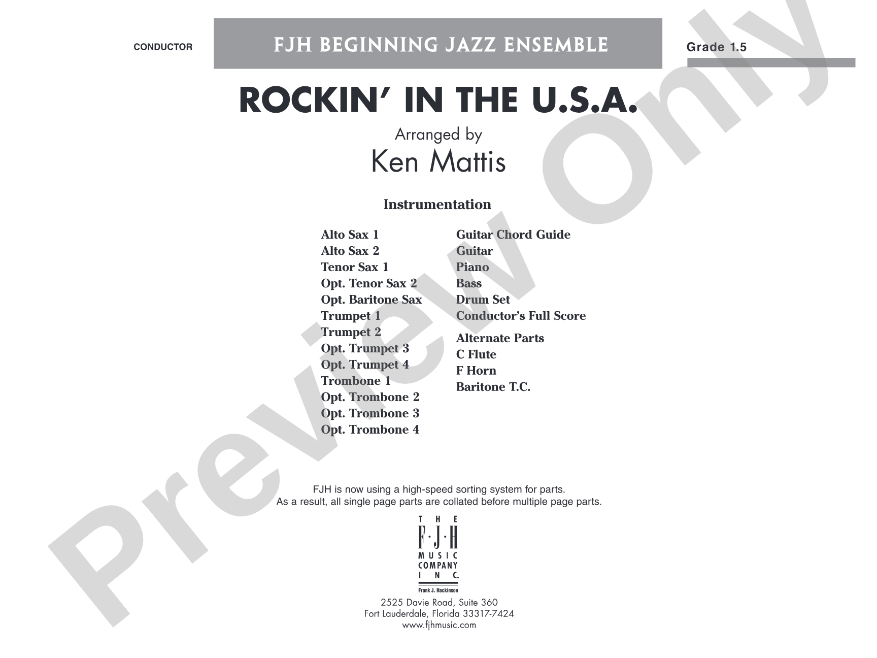 Rockin' in the U.S.A.: Jazz Ensemble Conductor Score & Parts