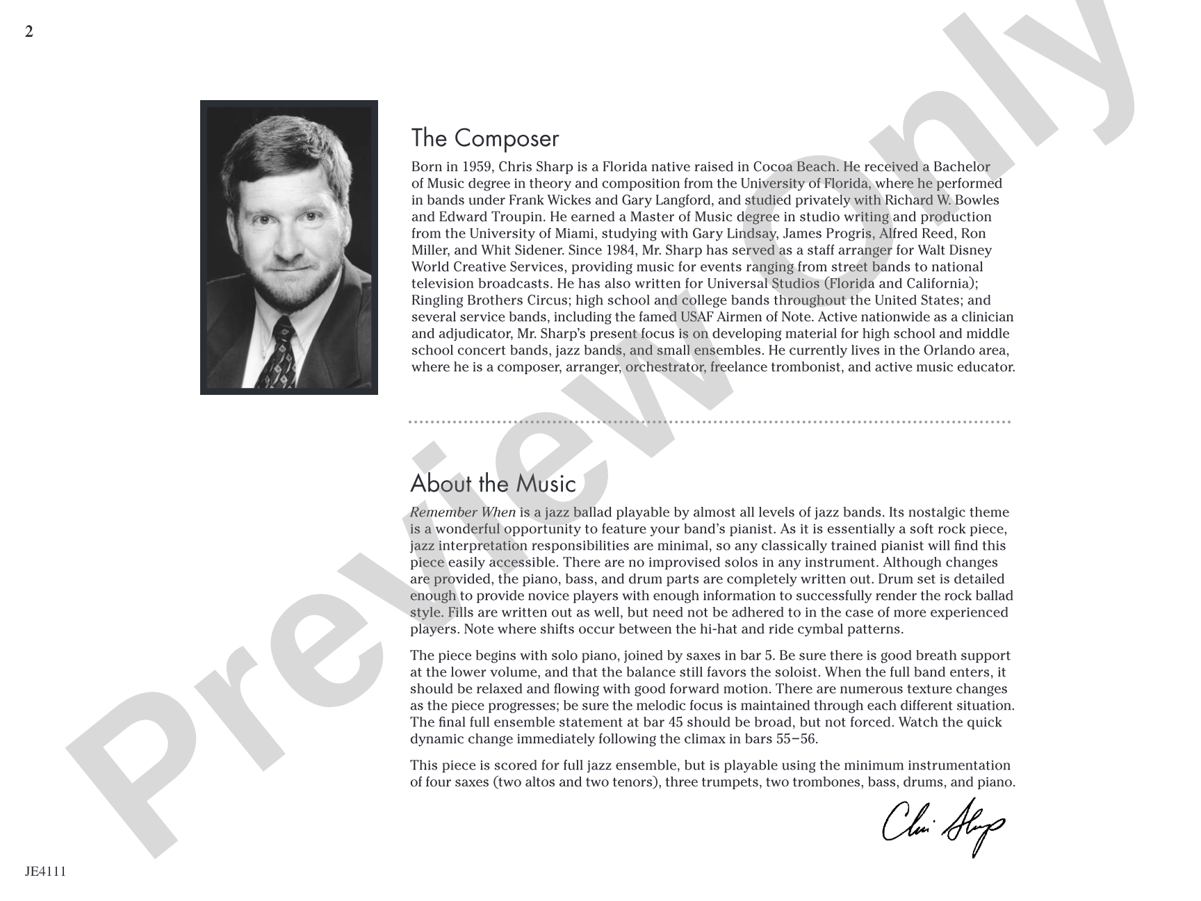 Remember When: Jazz Ensemble Conductor Score & Parts