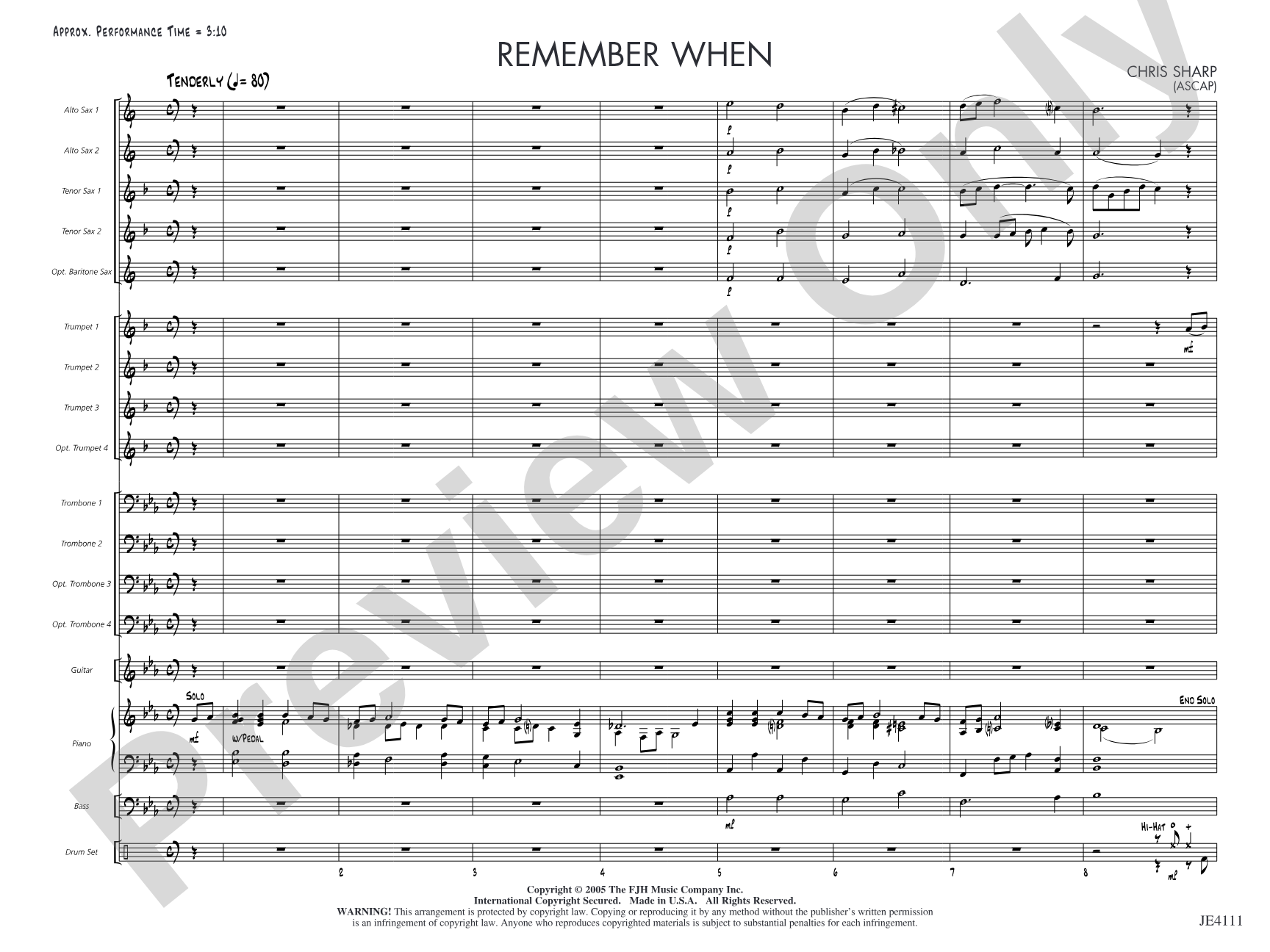 Remember When: Jazz Ensemble Conductor Score & Parts