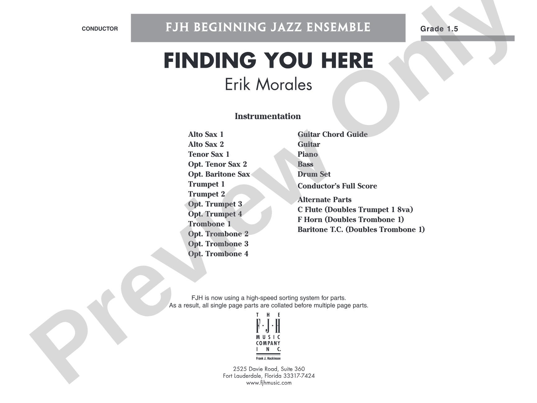 Finding You Here: Jazz Ensemble Conductor Score & Parts