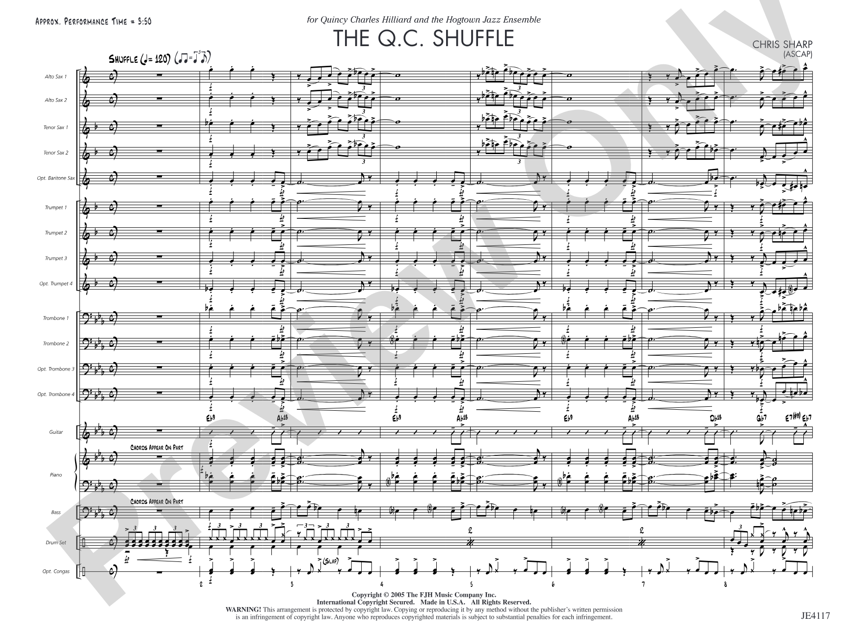 The Q.C. Shuffle: Jazz Ensemble Conductor Score & Parts