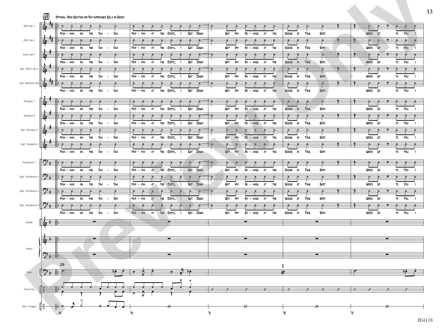 Frimmin' on the Jim-Jam: Jazz Ensemble Conductor Score & Parts