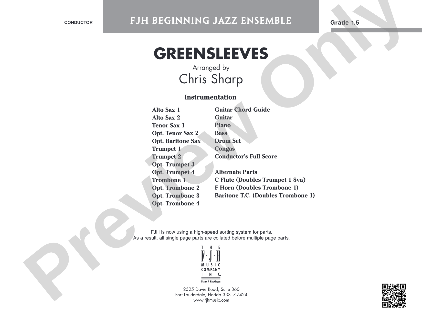 Greensleeves: Jazz Ensemble Conductor Score & Parts