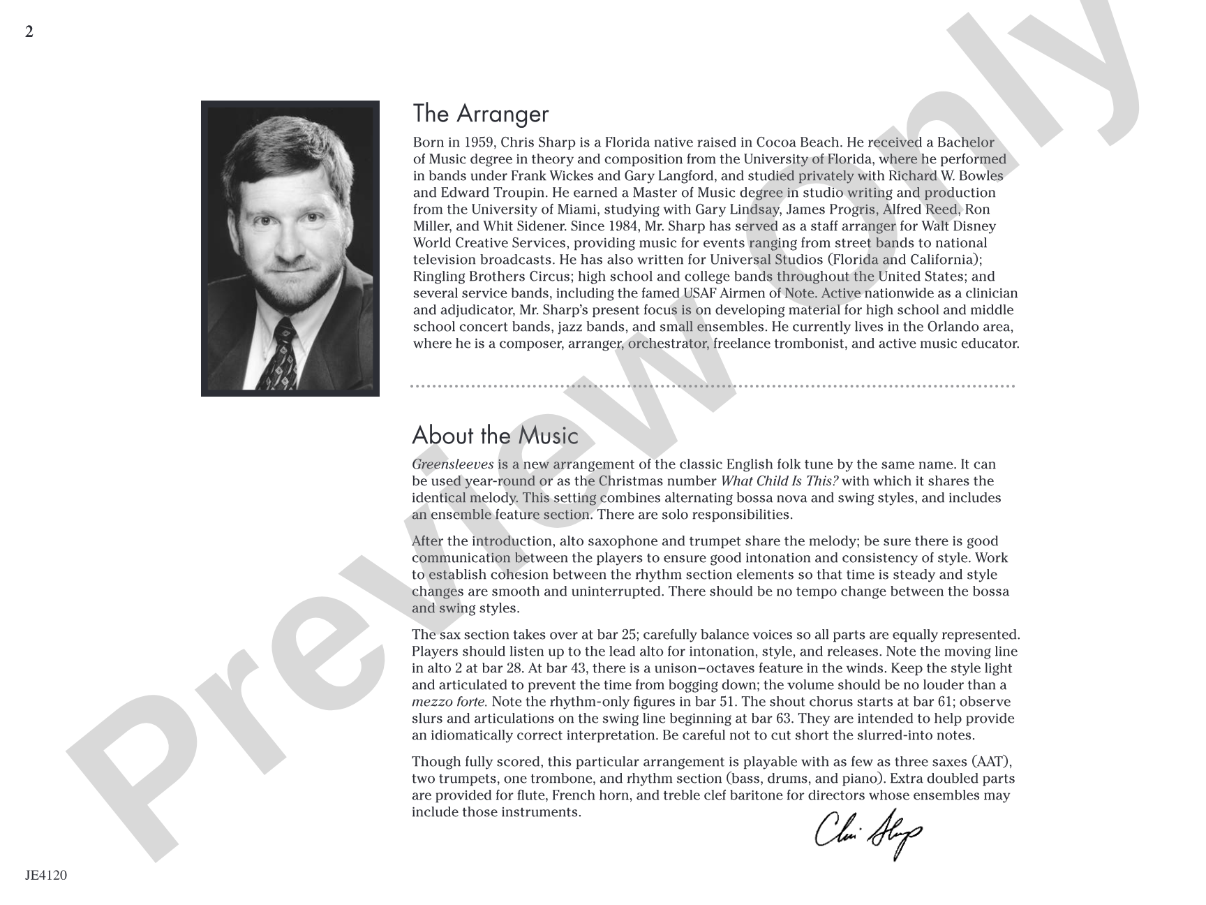Greensleeves: Jazz Ensemble Conductor Score & Parts