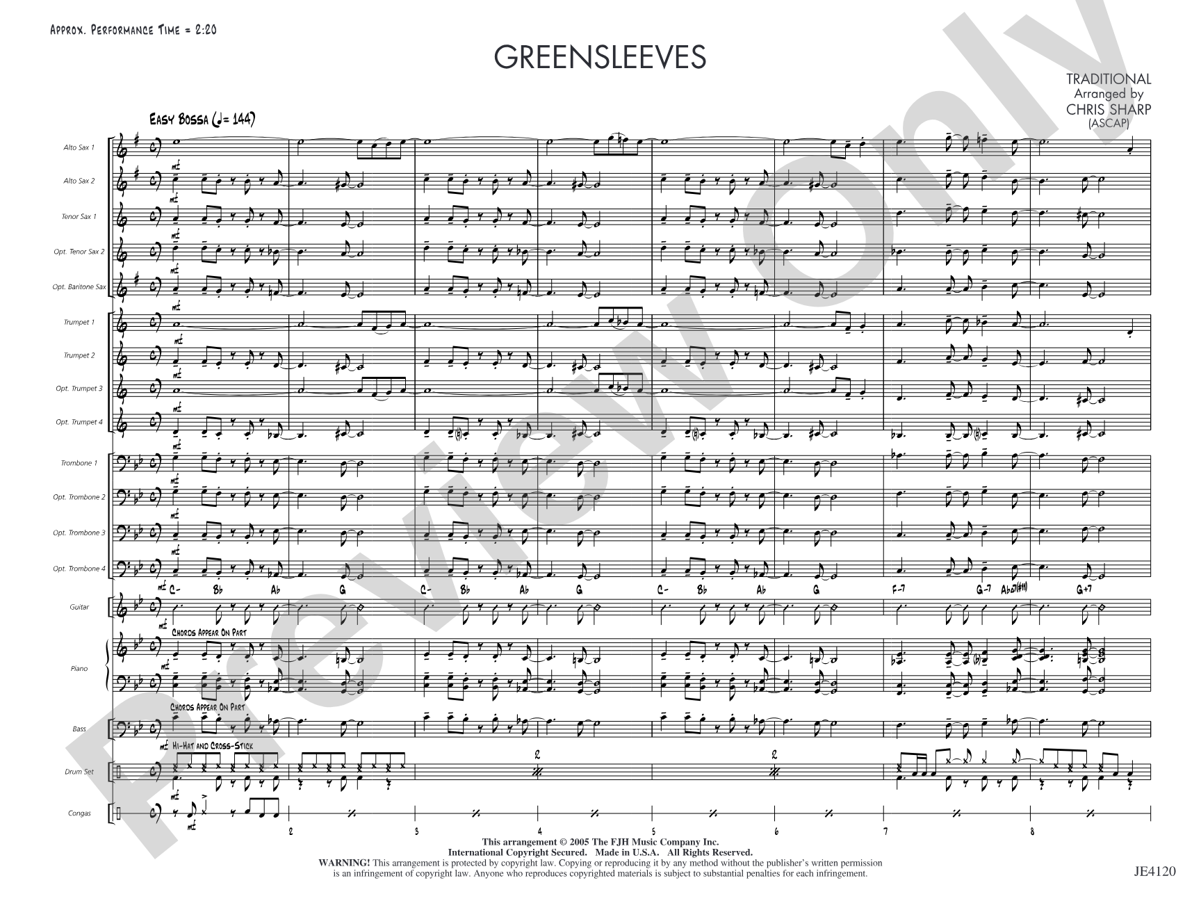 Greensleeves: Jazz Ensemble Conductor Score & Parts