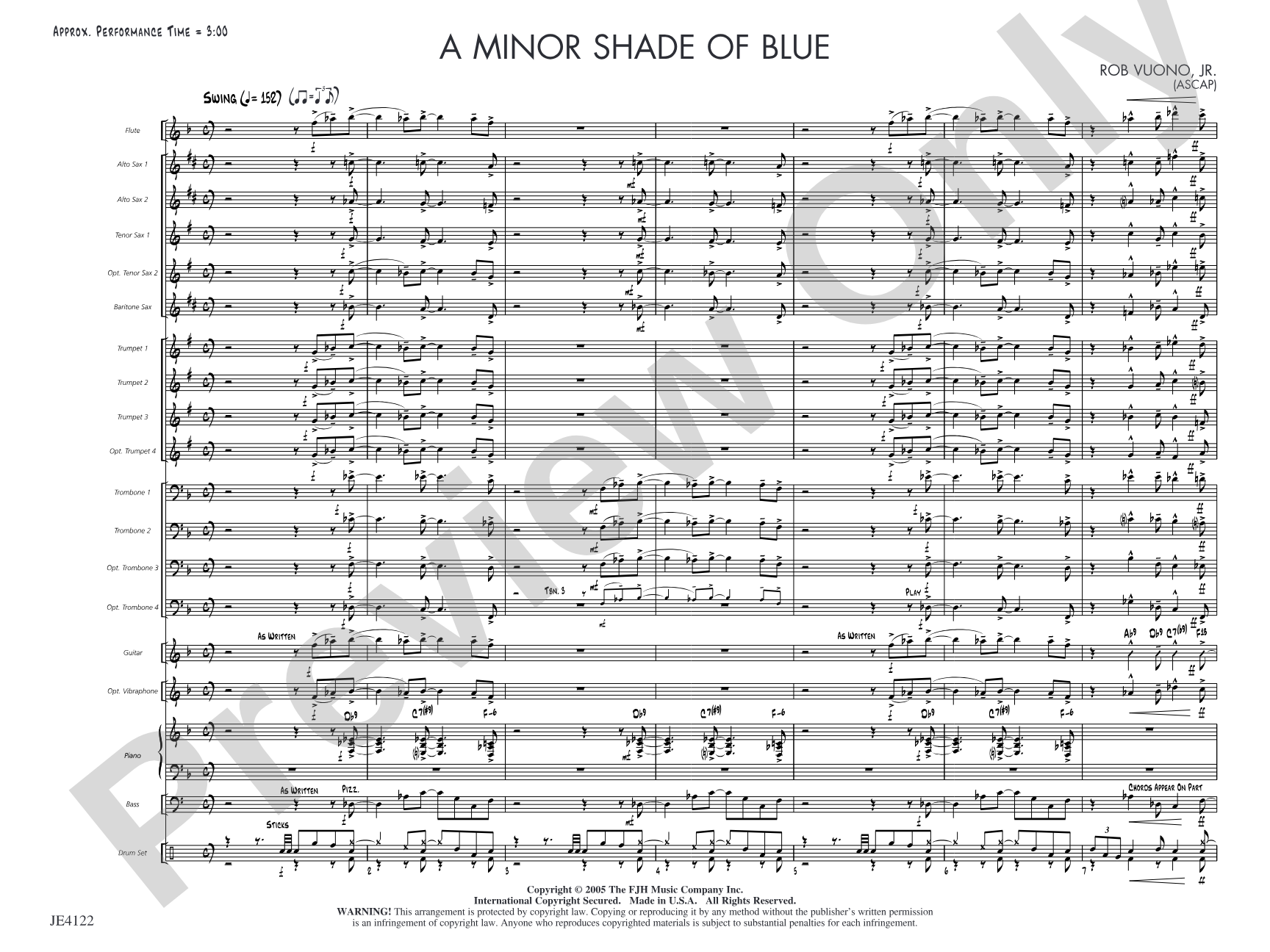 A Minor Shade of Blue: Jazz Ensemble Conductor Score & Parts