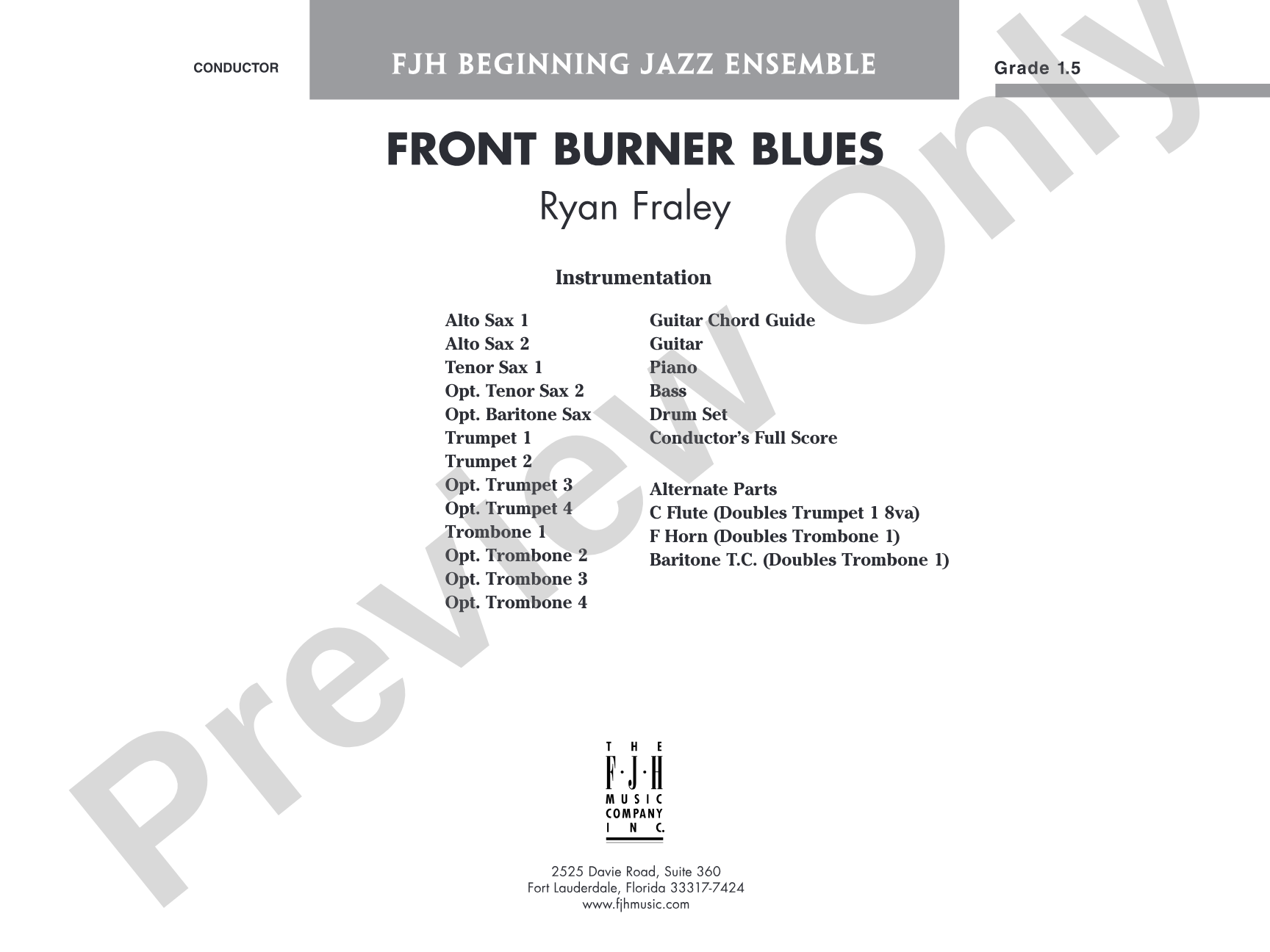 Front Burner Blues: Jazz Ensemble Conductor Score & Parts
