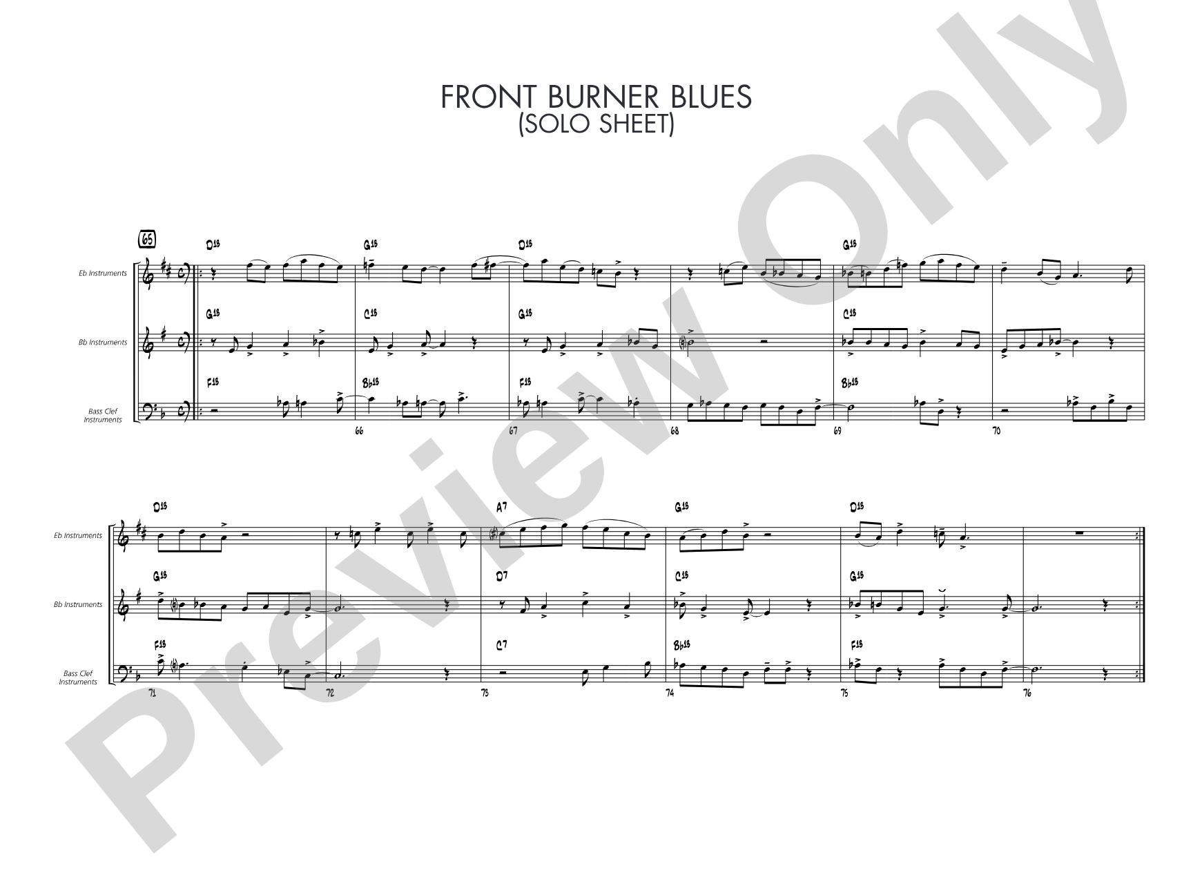 Front Burner Blues: Jazz Ensemble Conductor Score & Parts