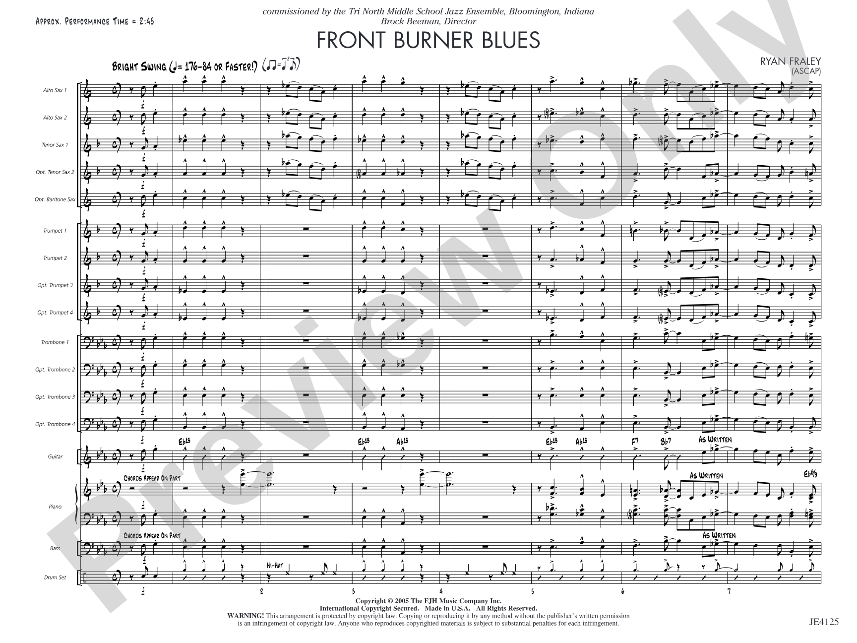 Front Burner Blues: Jazz Ensemble Conductor Score & Parts