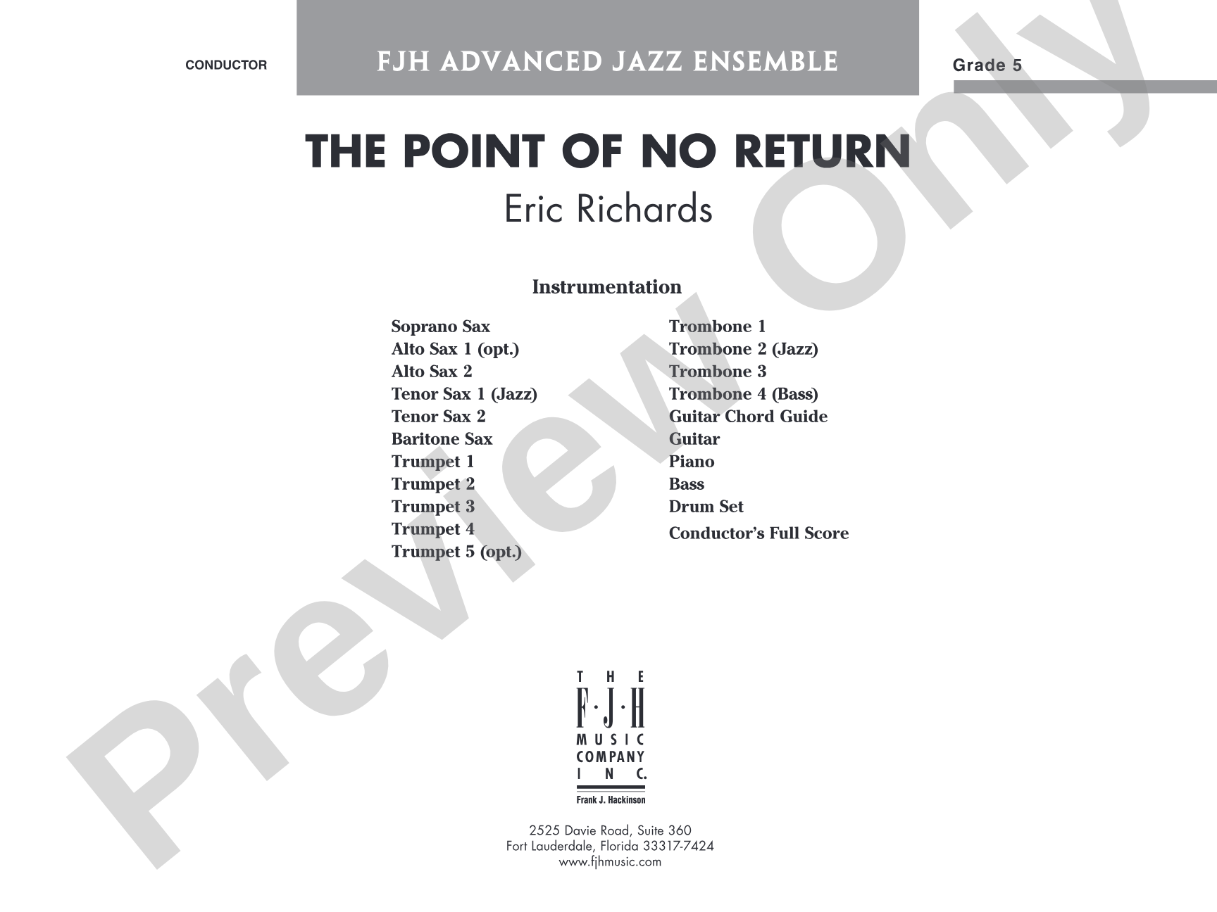 The Point of No Return: Jazz Ensemble Conductor Score & Parts