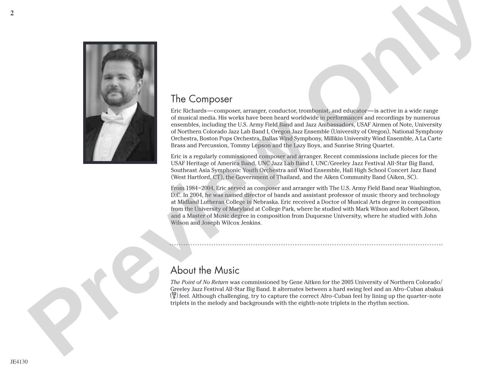 The Point of No Return: Jazz Ensemble Conductor Score & Parts