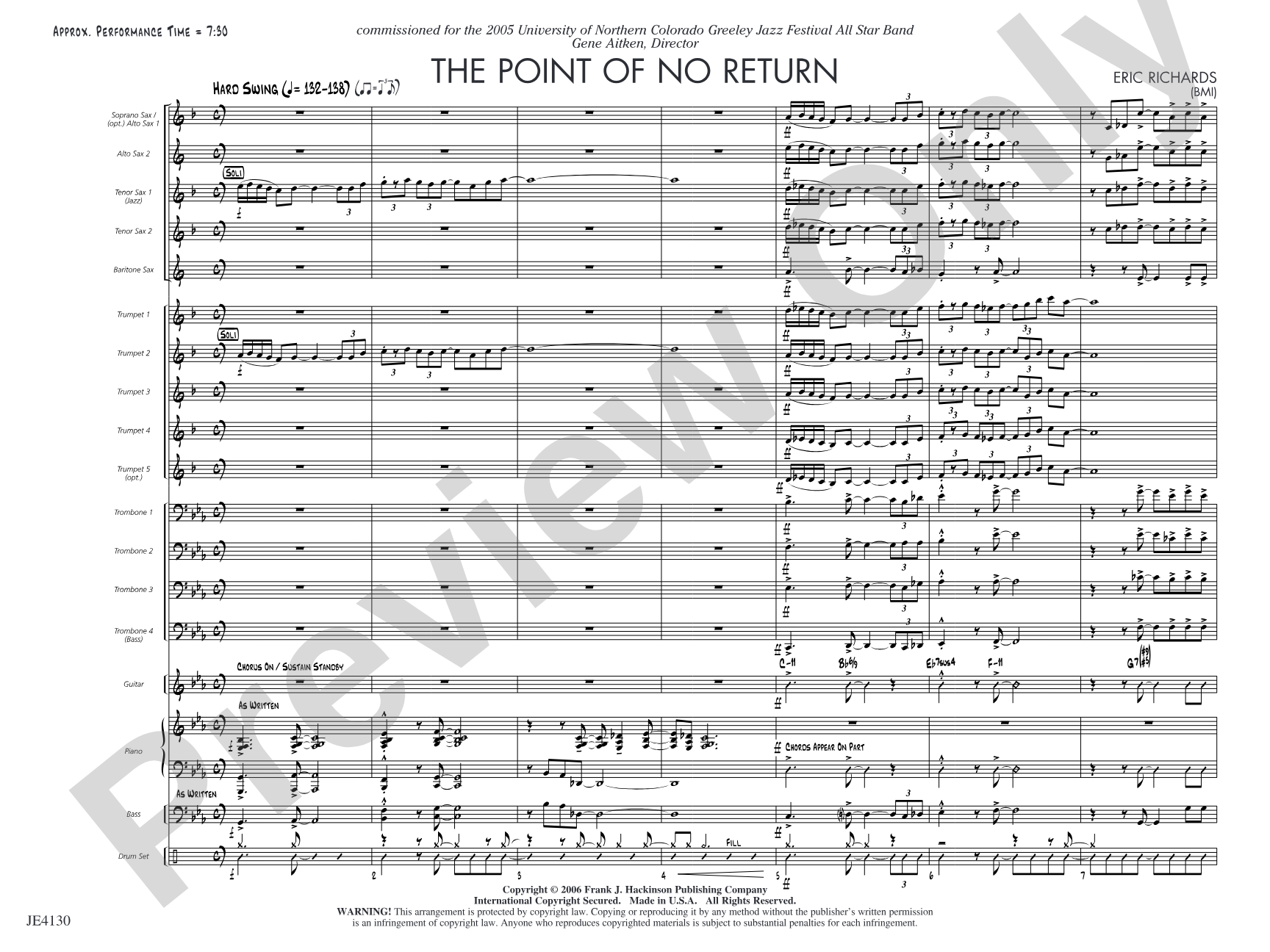 The Point of No Return: Jazz Ensemble Conductor Score & Parts