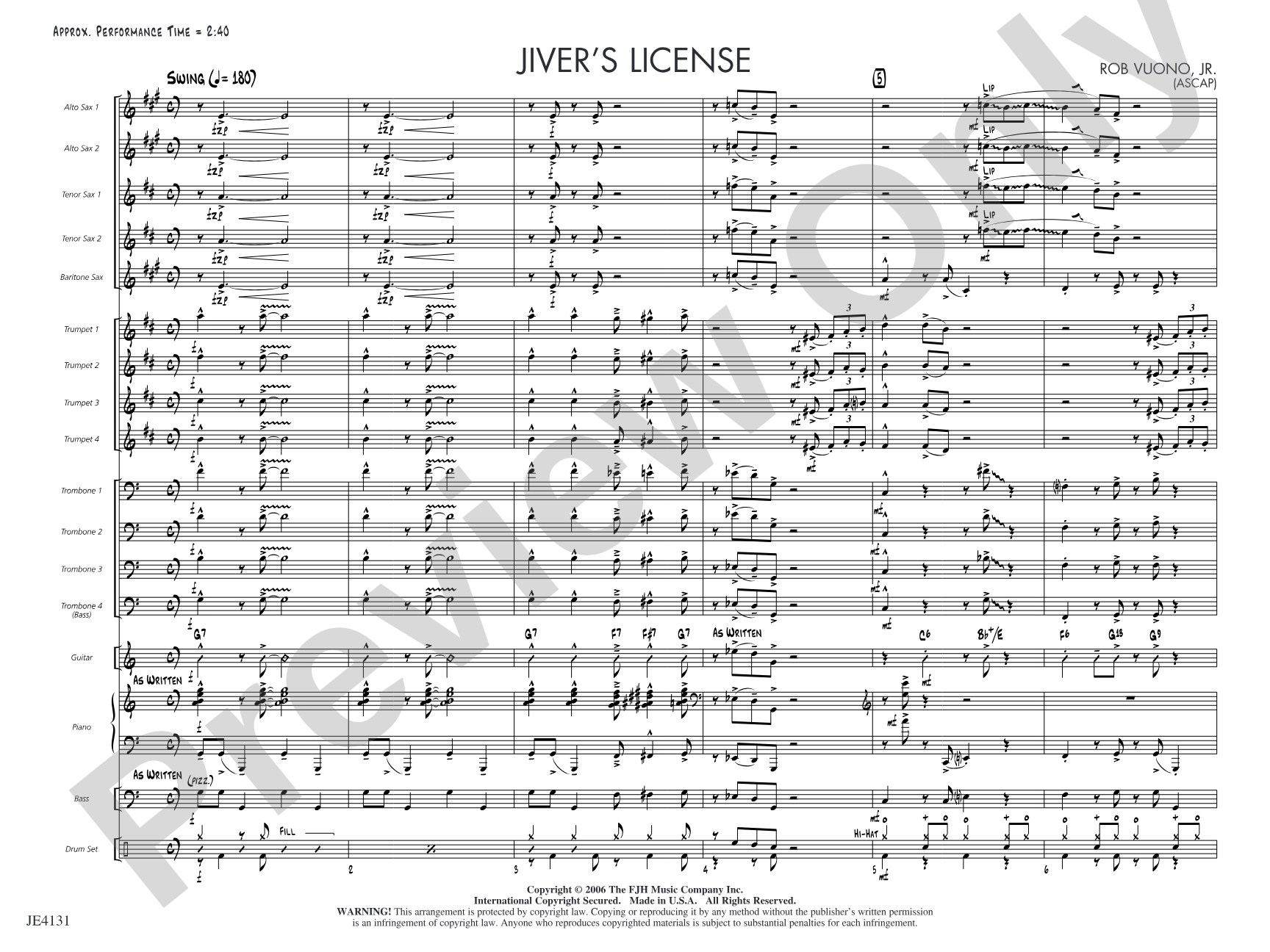 Jiver's License: Jazz Ensemble Conductor Score & Parts