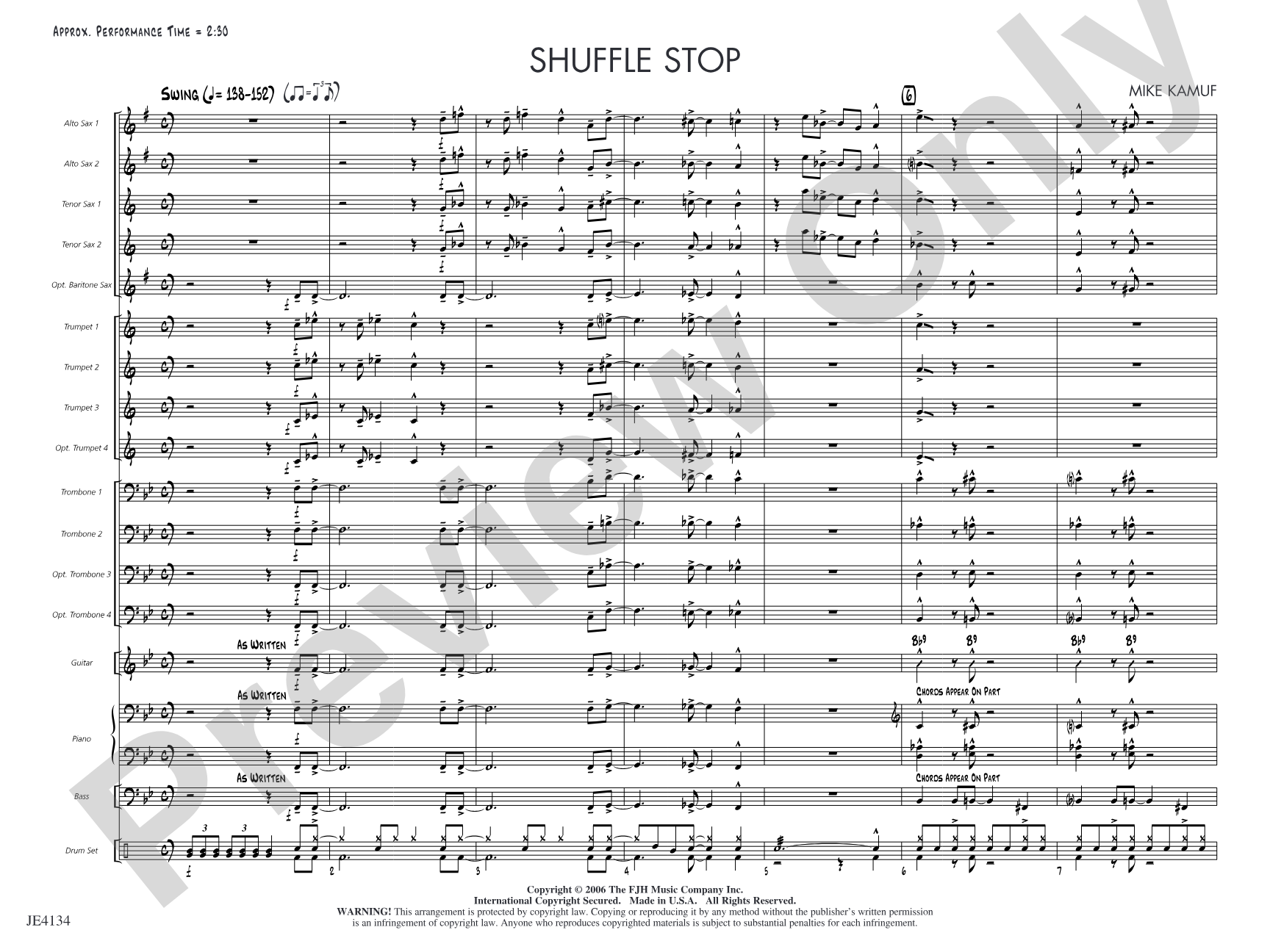 Shuffle Stop: Jazz Ensemble Conductor Score & Parts