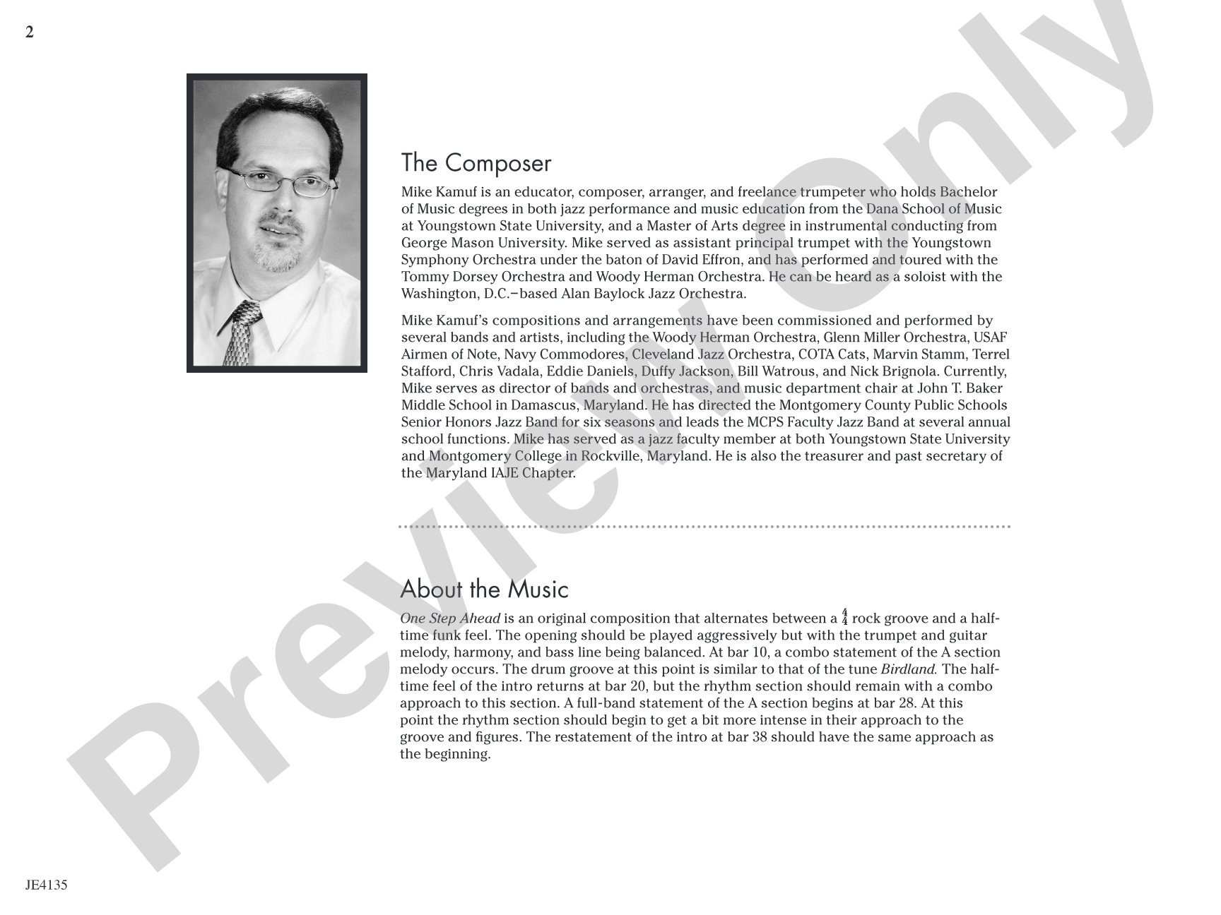 One Step Ahead: Jazz Ensemble Conductor Score & Parts