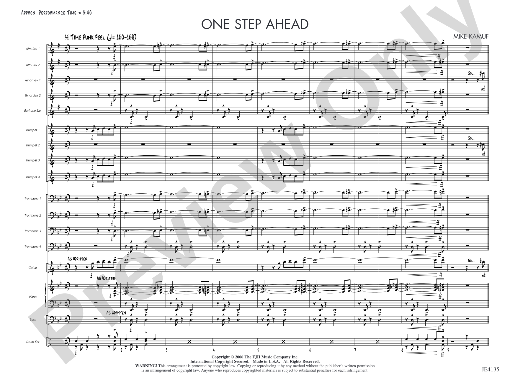 One Step Ahead: Jazz Ensemble Conductor Score & Parts