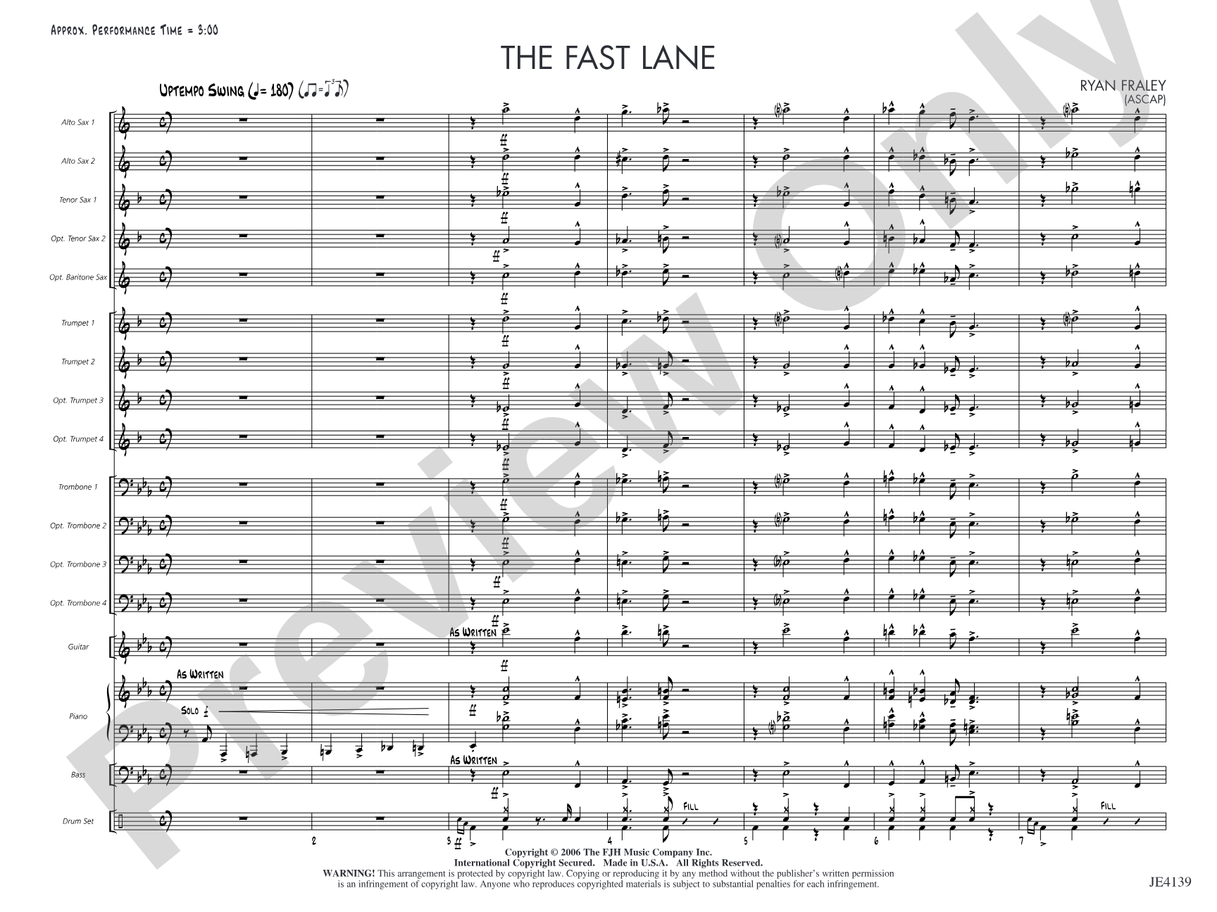The Fast Lane: Jazz Ensemble Conductor Score & Parts