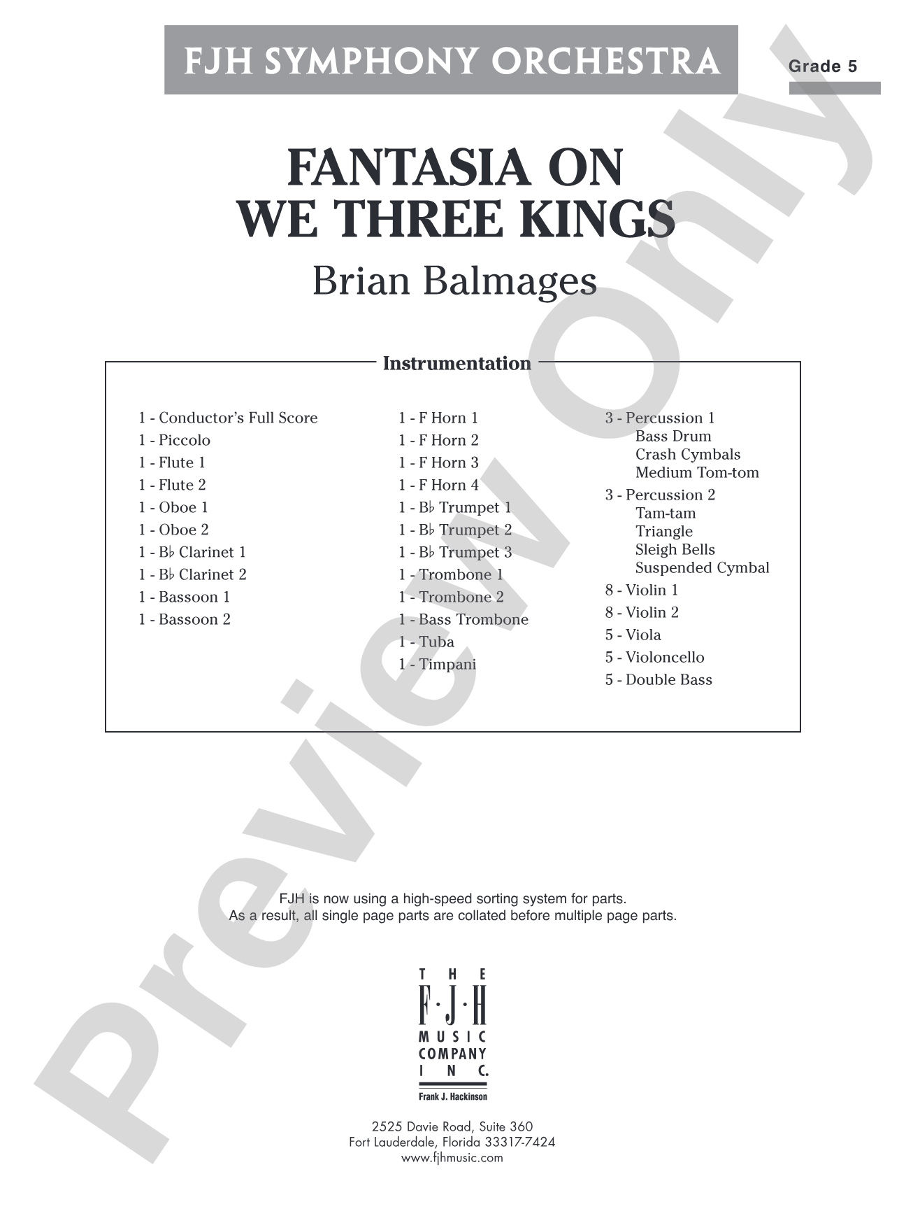 Fantasia on We Three Kings: Full Orchestra Conductor Score & Parts