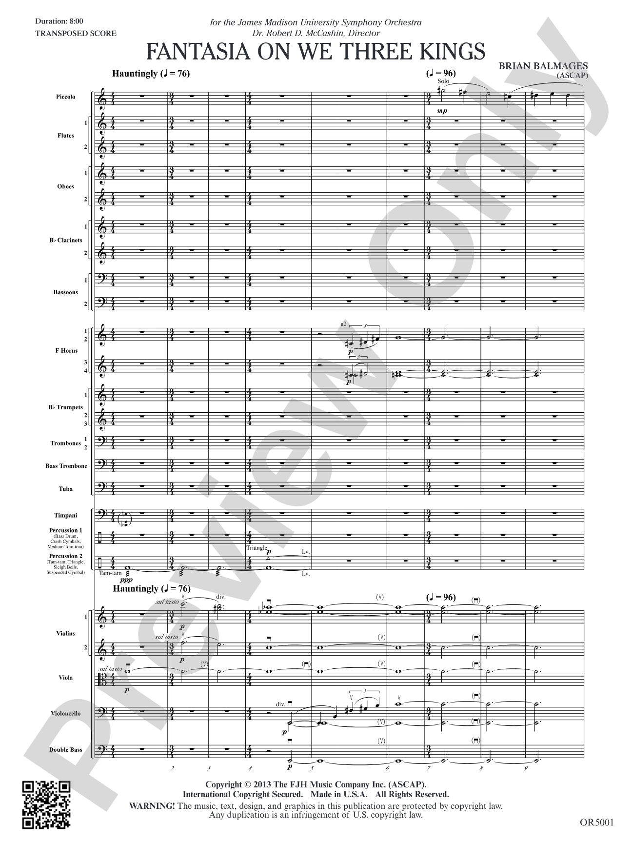 Fantasia on We Three Kings: Full Orchestra Conductor Score & Parts