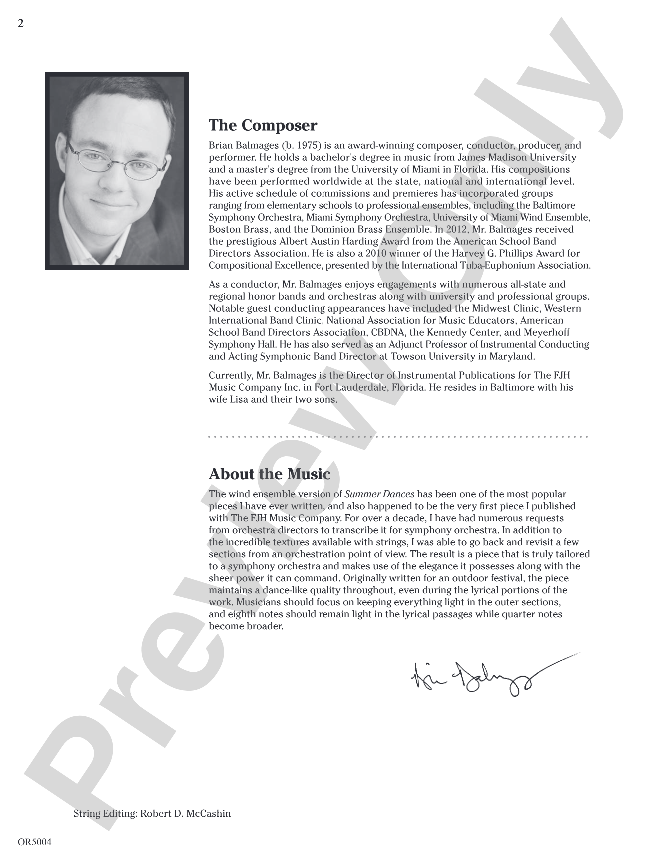 Summer Dances: Full Orchestra Conductor Score & Parts