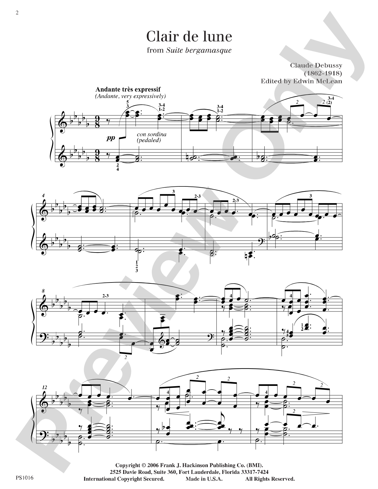 Clair de lune from Suite bergamasque: Piano