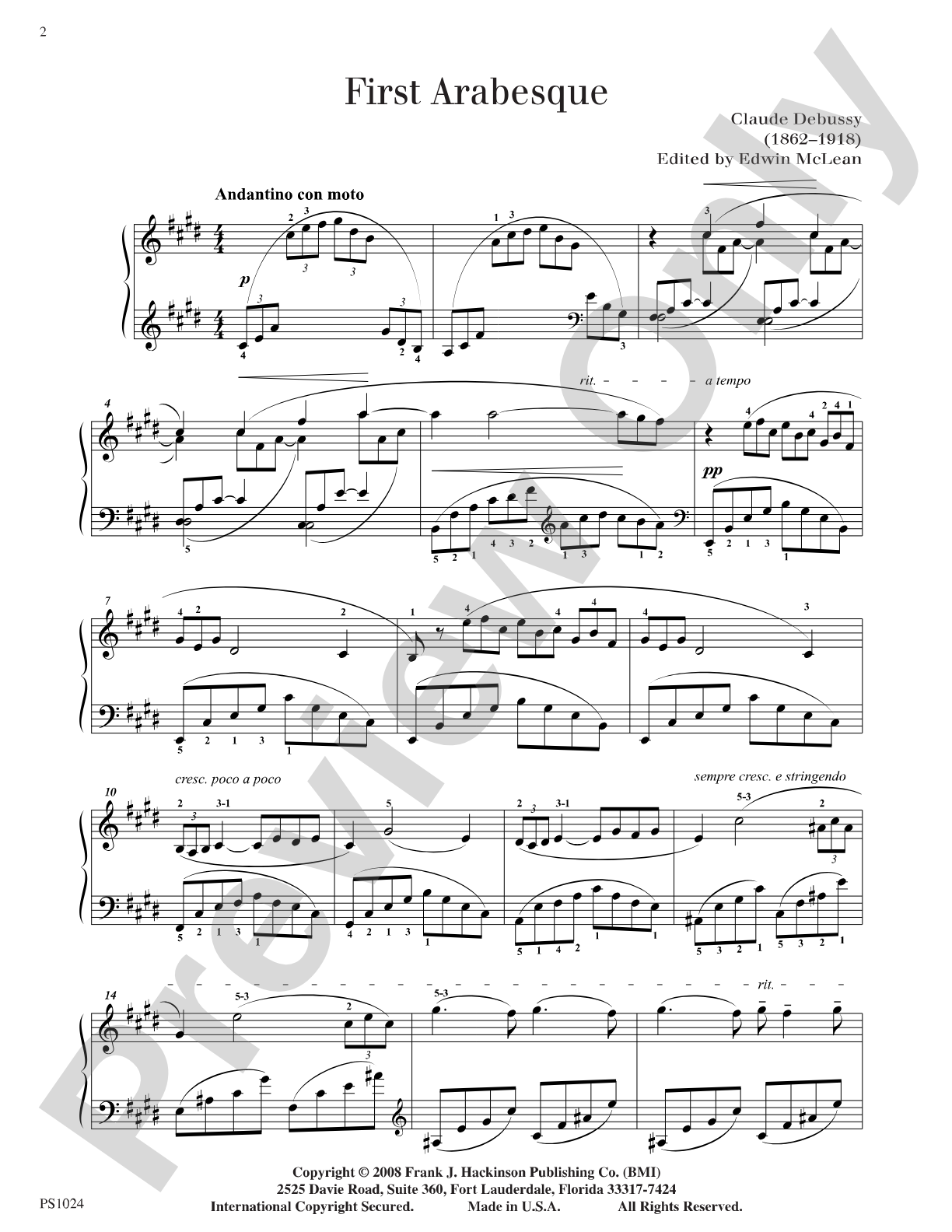 First Arabesque: Piano