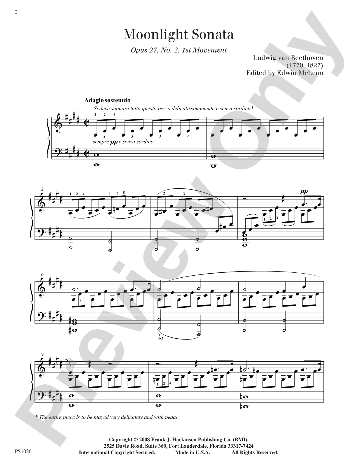 Moonlight Sonata (Op. 27, No. 2, 1st Movement): Piano
