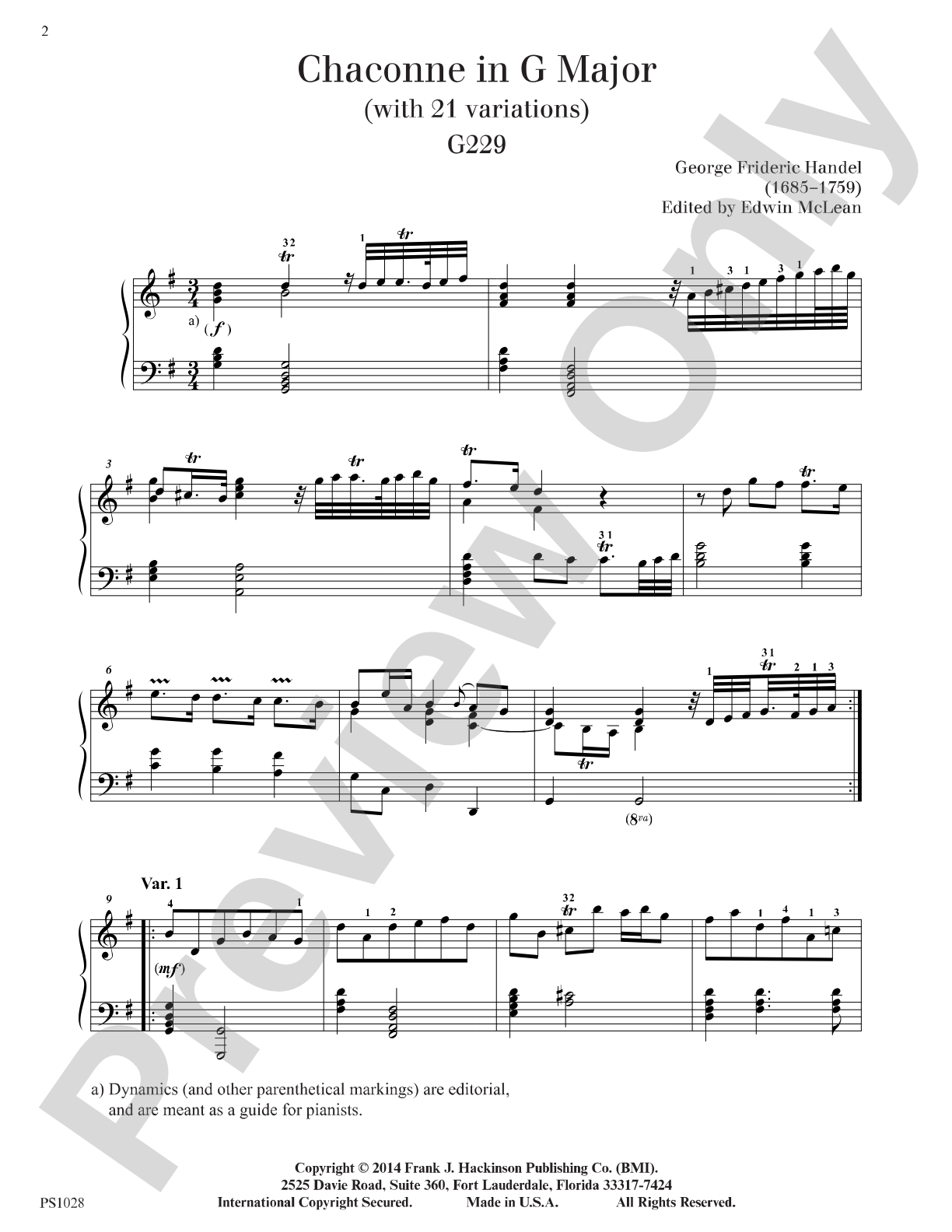 Chaconne in G Major, G 229: Piano