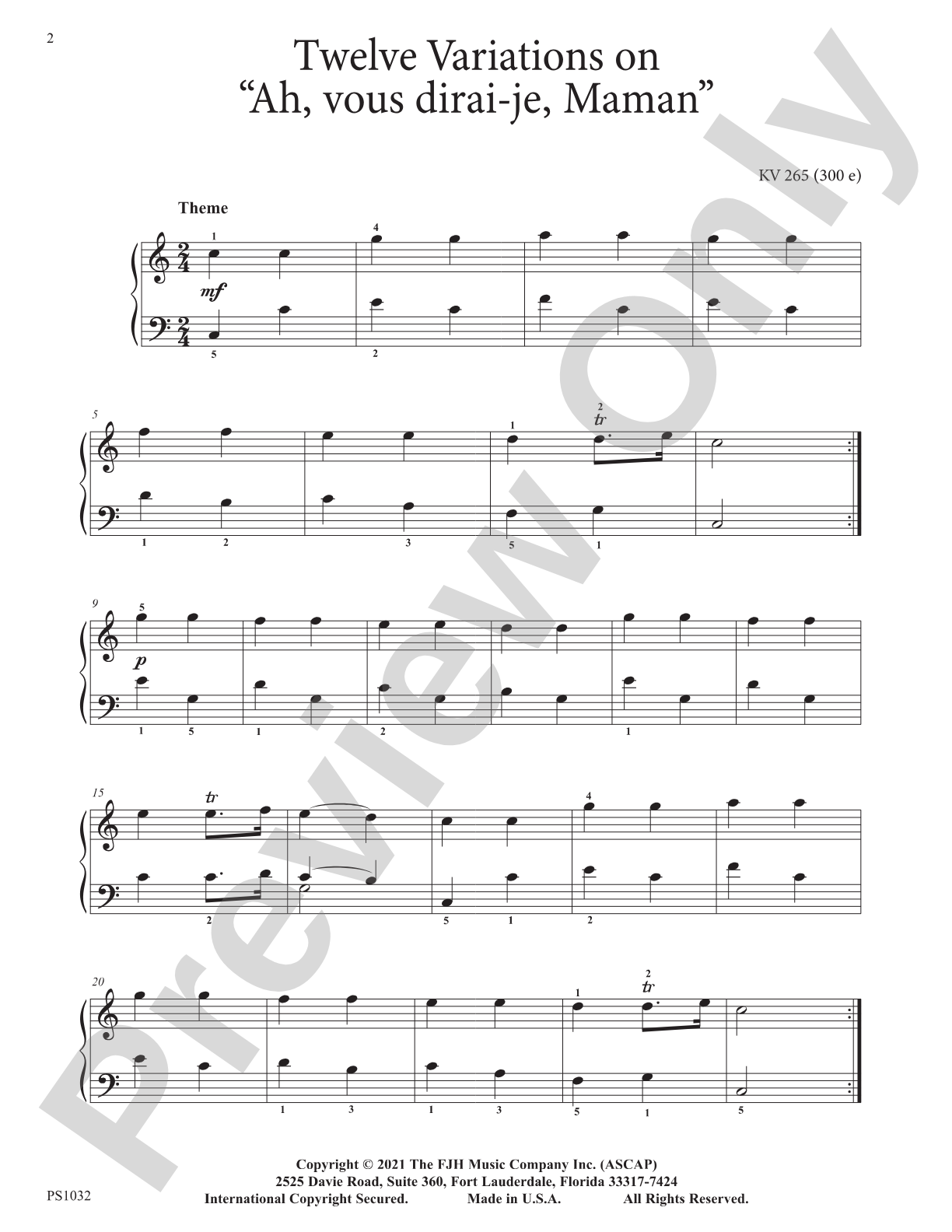Twelve Variations on "Ah, vous dirai-je, Maman": Piano