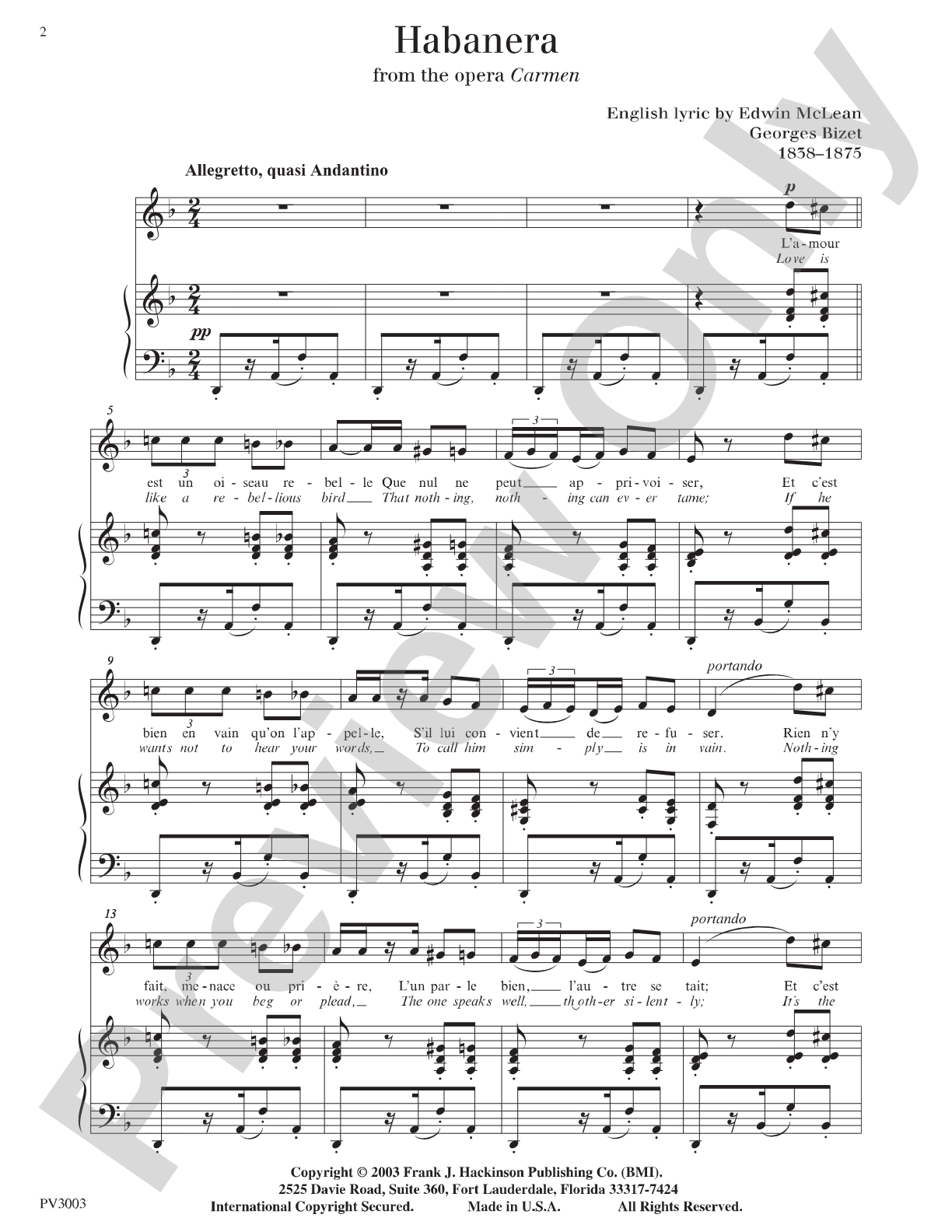 Habanera (from the opera Carmen): Piano/Vocal