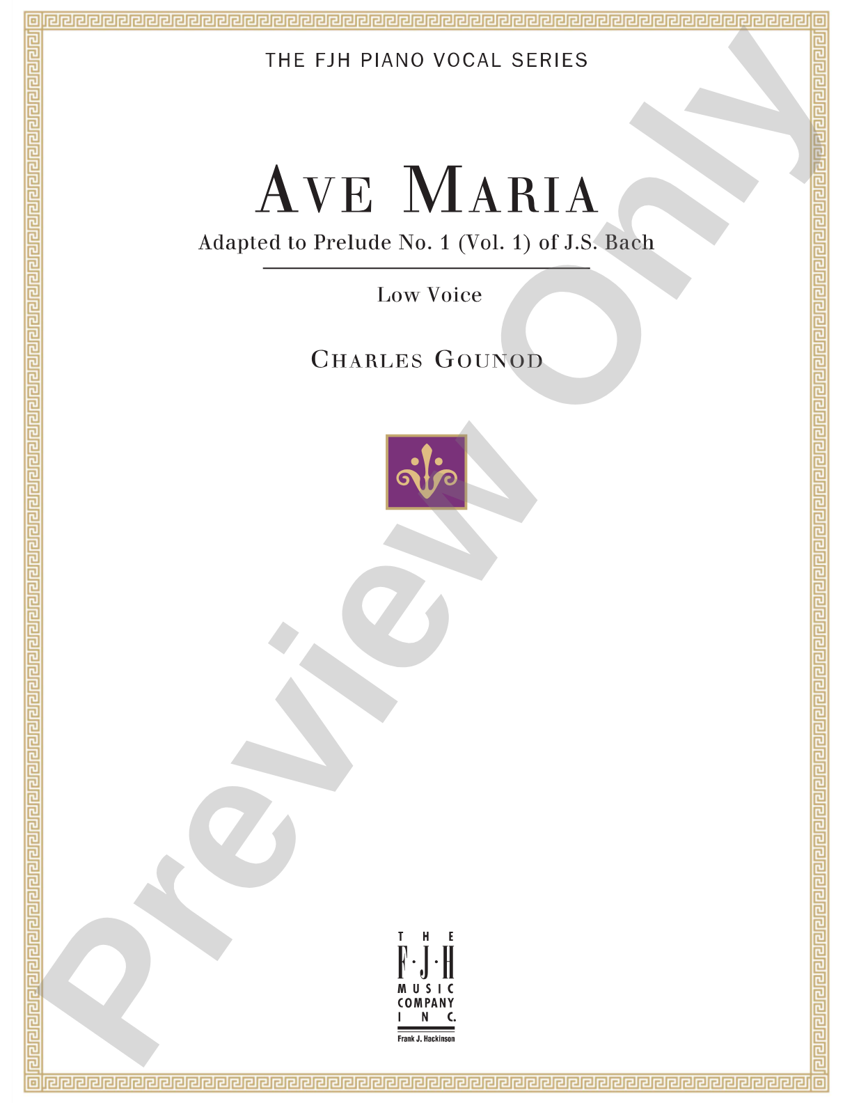 Ave Maria, For Low Voice and Piano: Piano/Vocal