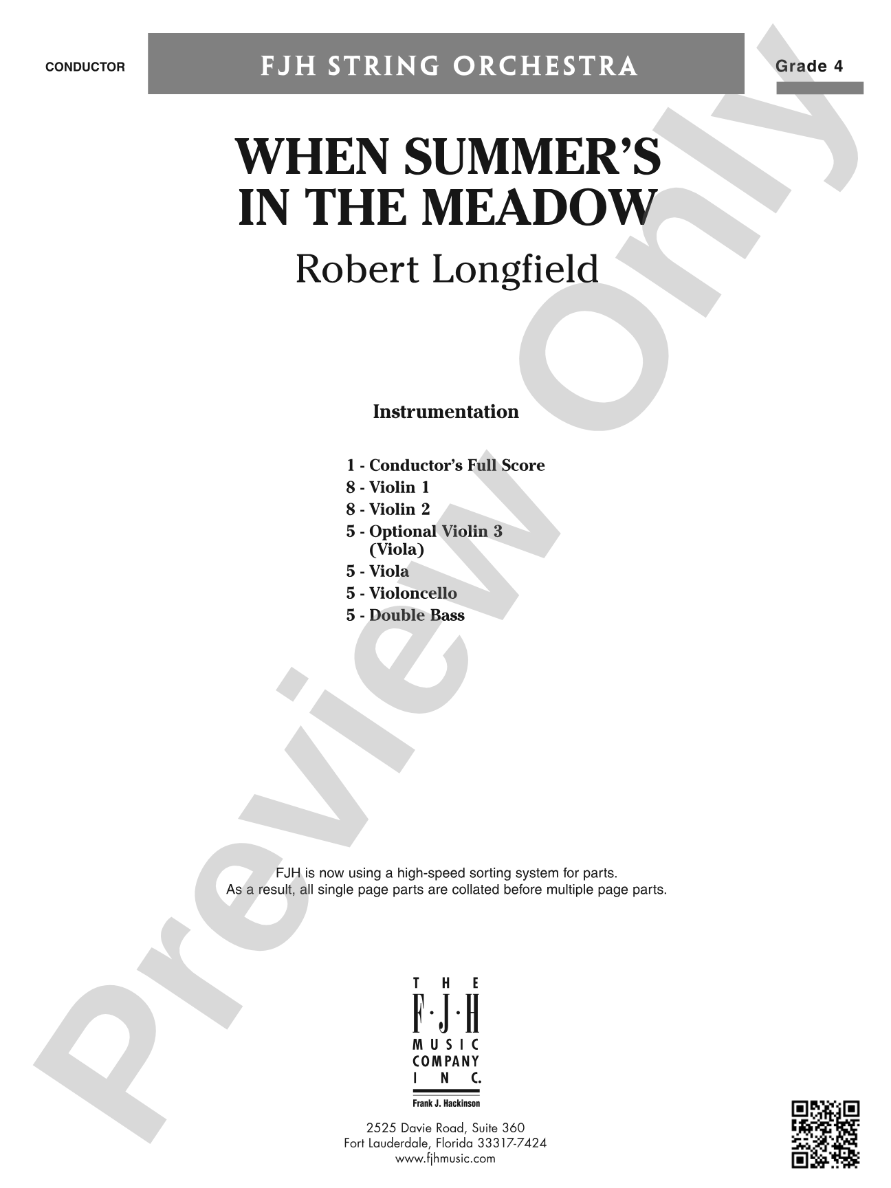 When Summer's in the Meadow: String Orchestra Conductor Score & Parts
