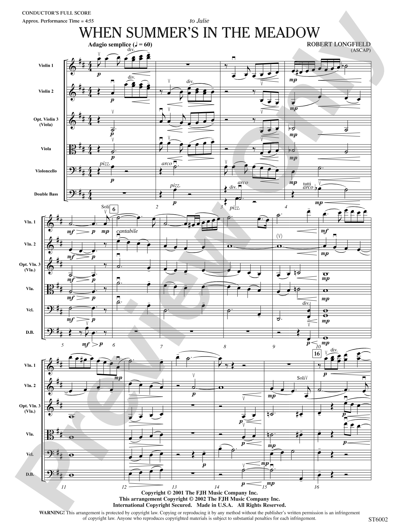 When Summer's in the Meadow: String Orchestra Conductor Score & Parts